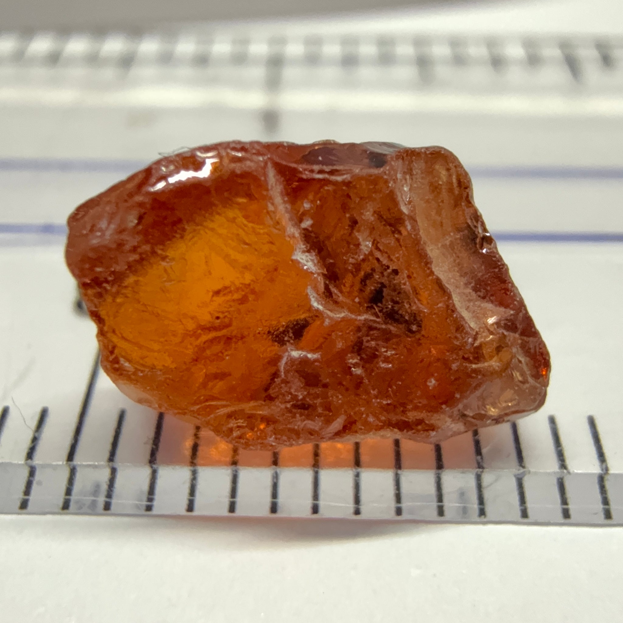 Malaya Garnet, 4.33ct, Tanzania, Untreated Unheated. Slight crack on the outside skin will come off on faceting, rest vvs-if, note the shape though