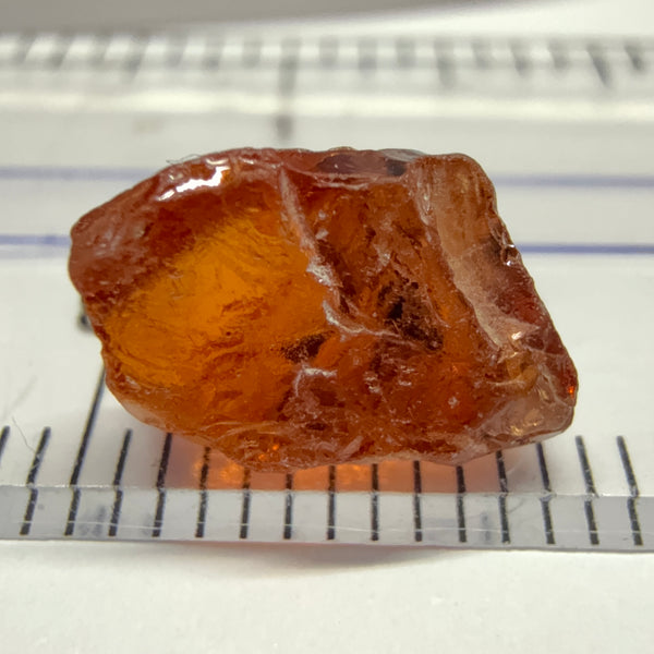Malaya Garnet, 4.33ct, Tanzania, Untreated Unheated. Slight crack on the outside skin will come off on faceting, rest vvs-if, note the shape though