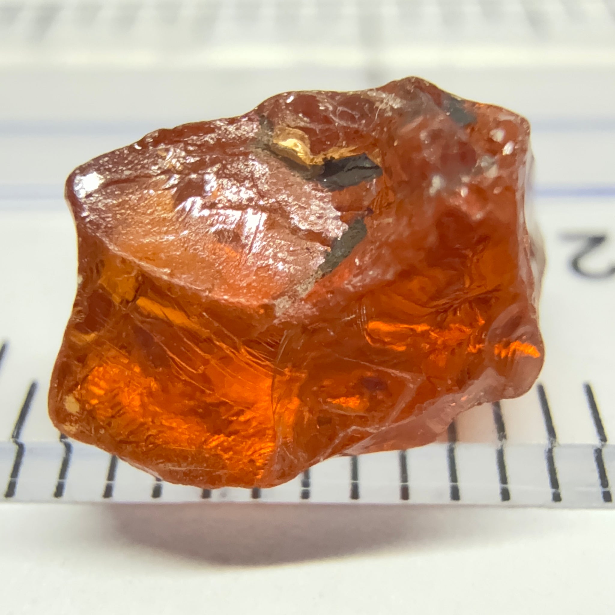 Malaya Garnet, 4.33ct, Tanzania, Untreated Unheated. Slight crack on the outside skin will come off on faceting, rest vvs-if, note the shape though