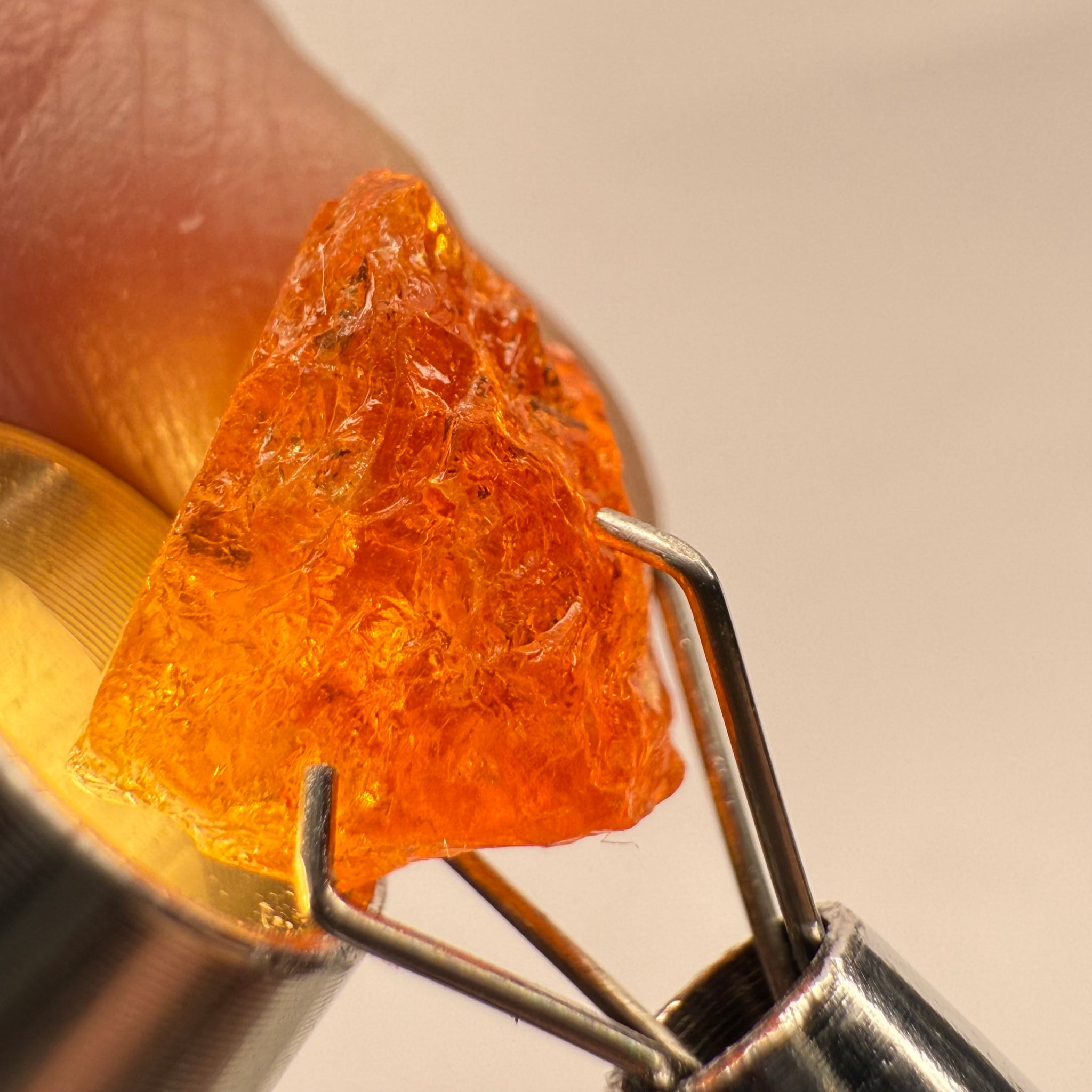 Mandarin Spessartite Garnet, 4.86ct, Loliondo, Tanzania, Untreated Unheated, shape is flattish, heavily included, see pictures for inclusion locations, and if it’s ok it’s priced really well