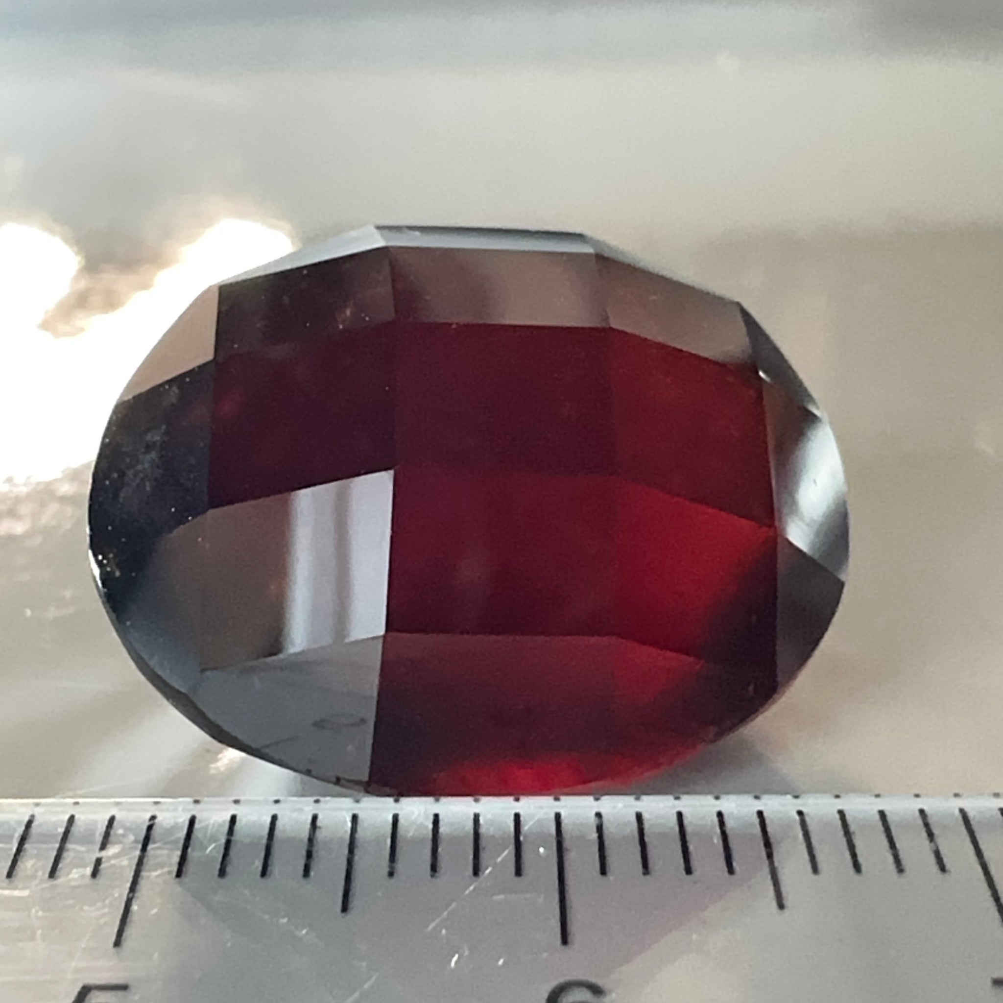 Hessonite Garnet, 33.51ct, Faceted Checkerboard Top, Tanzania, Untreated Unheated, a very slight chip on the girdle