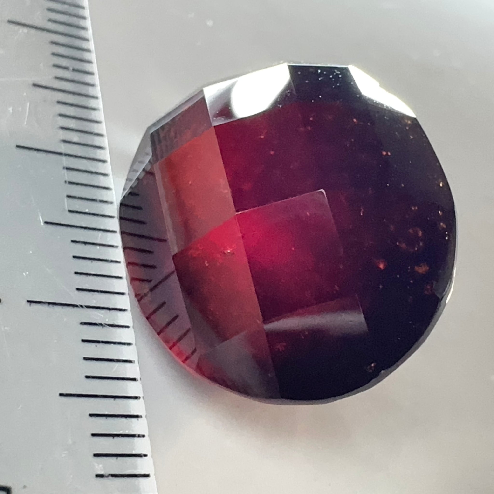 Hessonite Garnet, 33.51ct, Faceted Checkerboard Top, Tanzania, Untreated Unheated, a very slight chip on the girdle
