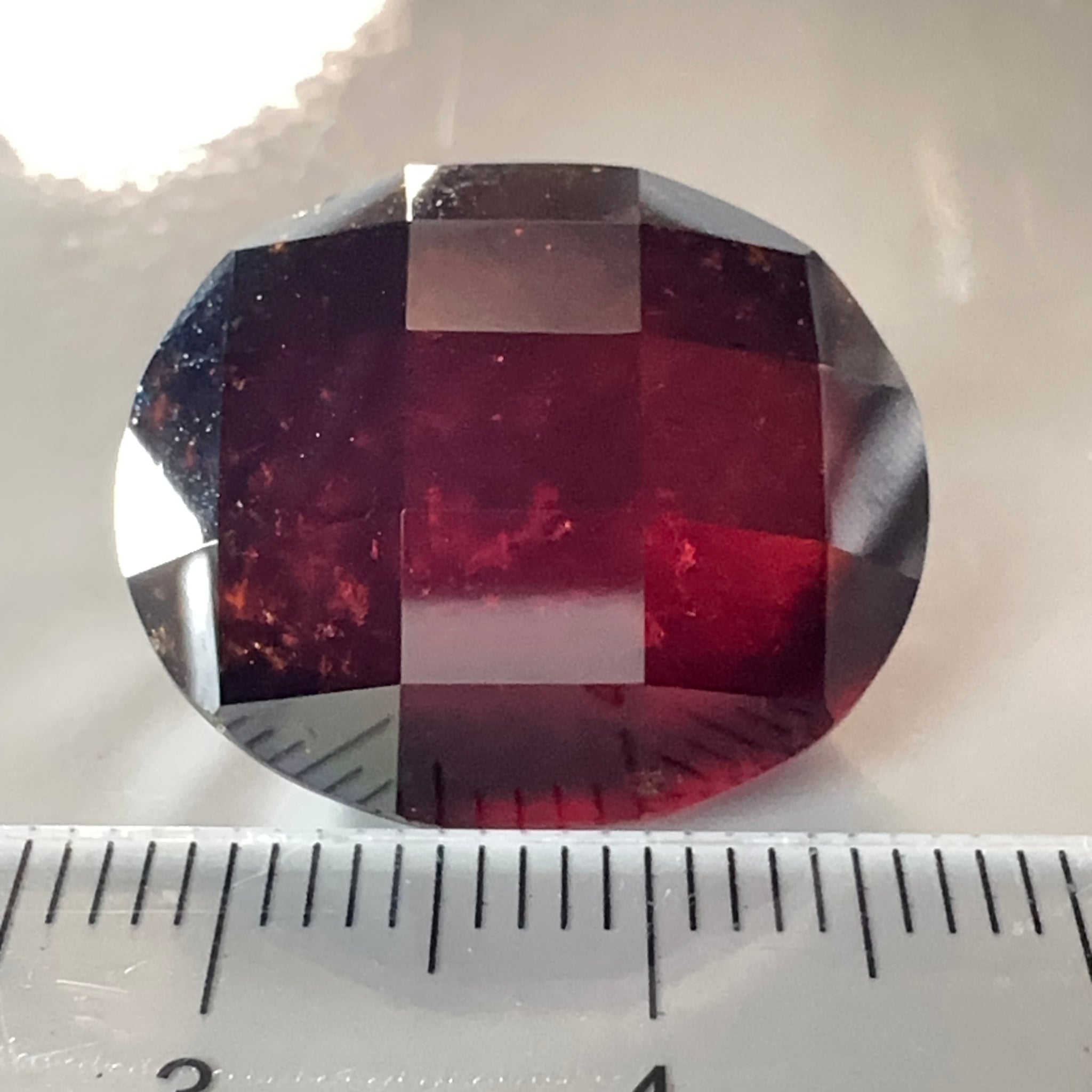 Hessonite Garnet, 33.51ct, Faceted Checkerboard Top, Tanzania, Untreated Unheated, a very slight chip on the girdle