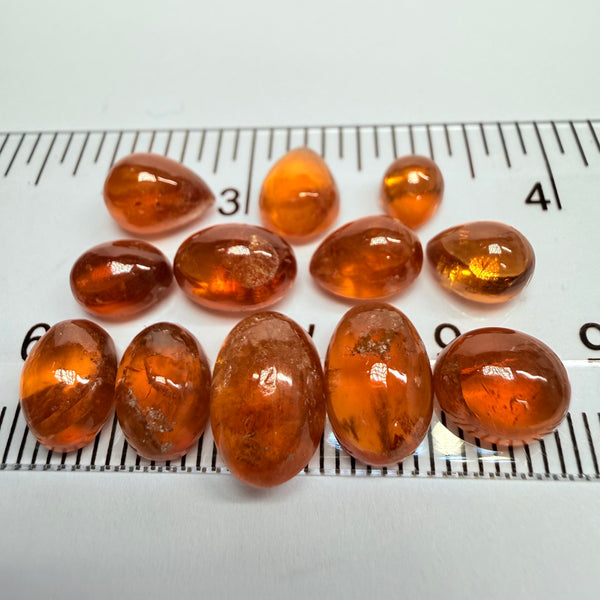 Mandarin Garnet Cabochon Lot, Reddish Orange, 28.01ct, Tanzania, Untreated Unheated, slightly lower quality than the other ones we have on website