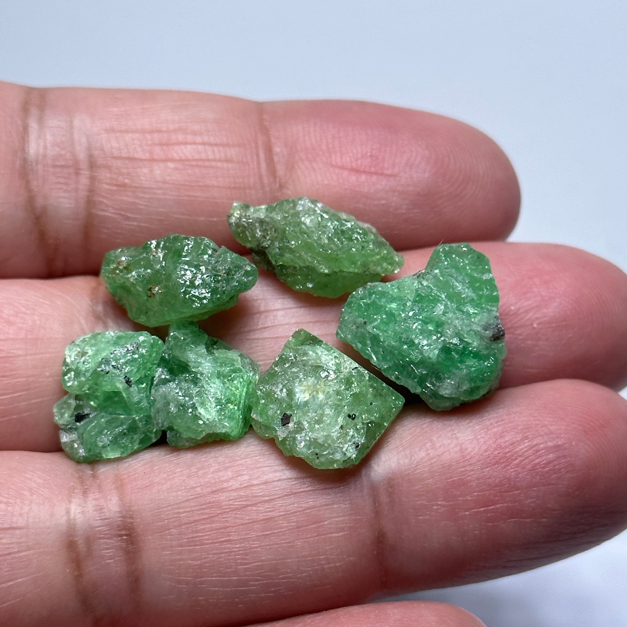 Tsavorite Lot, 56ct, 6 pc crystals / cab grade. Tanzania, Untreated Unheated