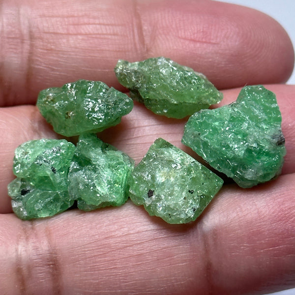Tsavorite Lot, 56ct, 6 pc crystals / cab grade. Tanzania, Untreated Unheated