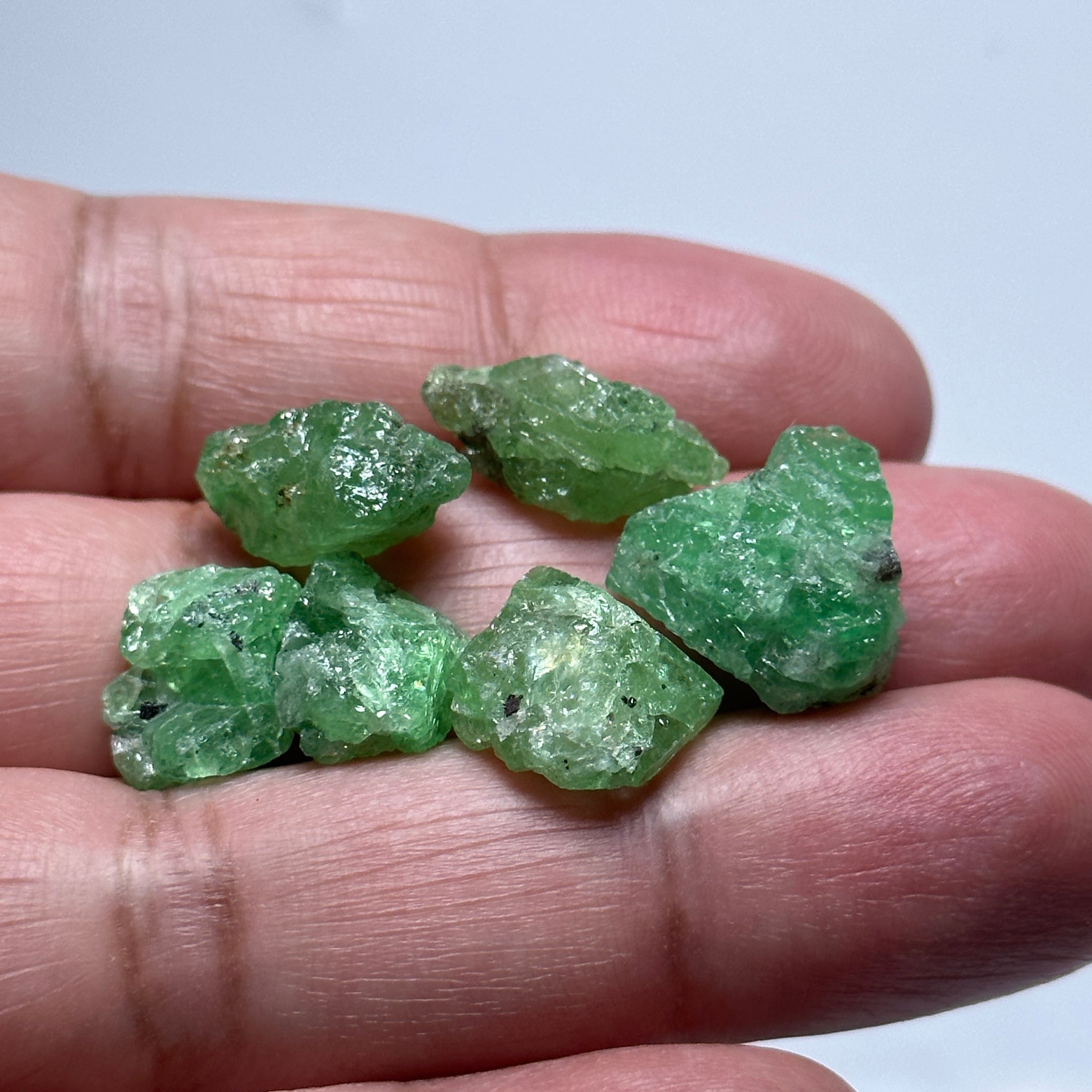 Tsavorite Lot, 56ct, 6 pc crystals / cab grade. Tanzania, Untreated Unheated