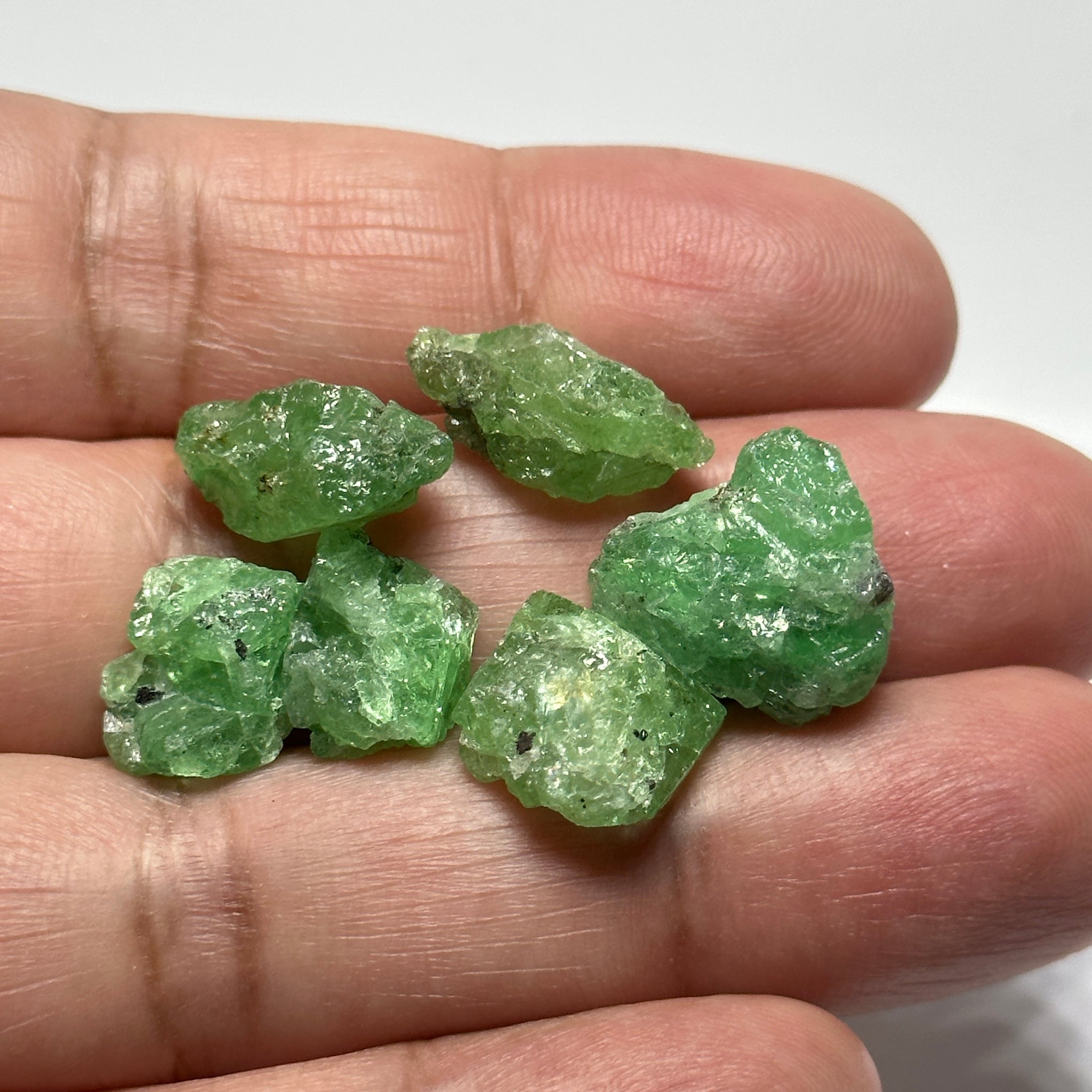 Tsavorite Lot, 56ct, 6 pc crystals / cab grade. Tanzania, Untreated Unheated