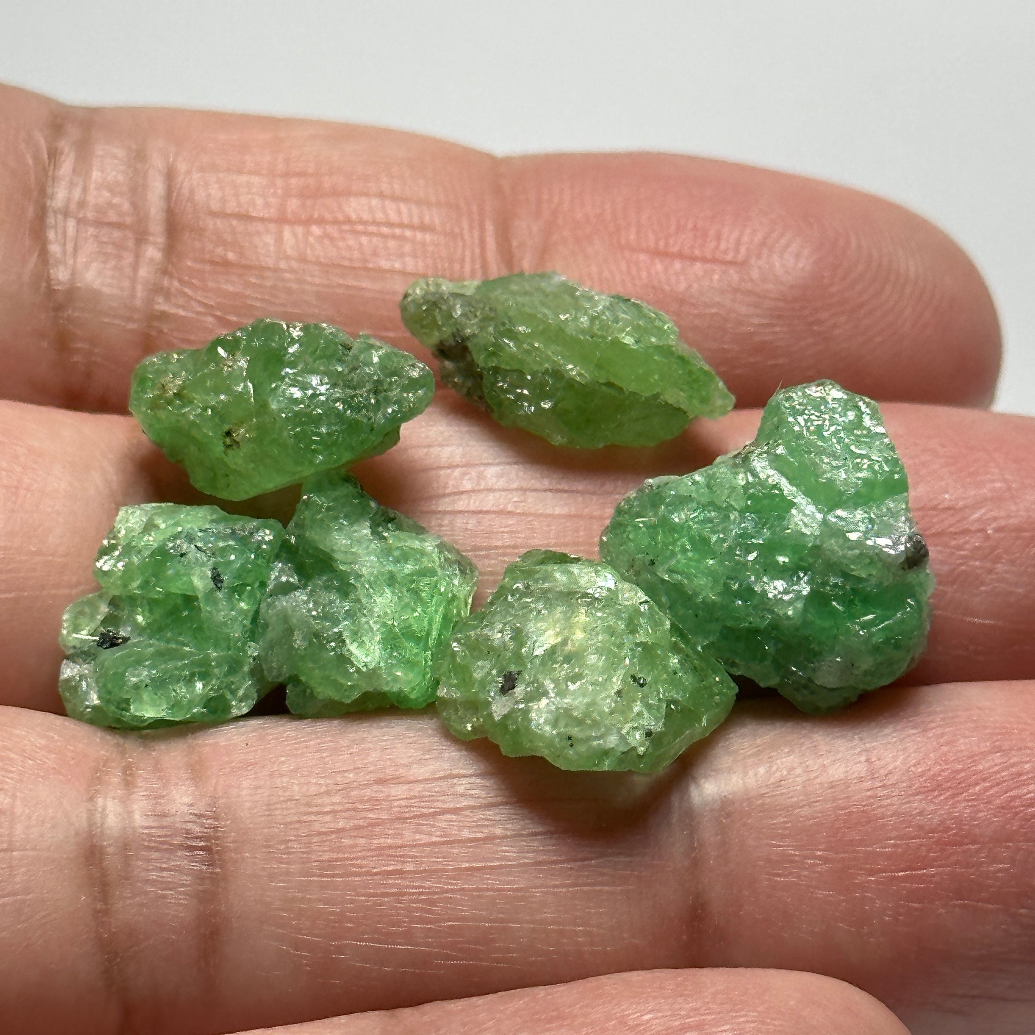 Tsavorite Lot, 56ct, 6 pc crystals / cab grade. Tanzania, Untreated Unheated