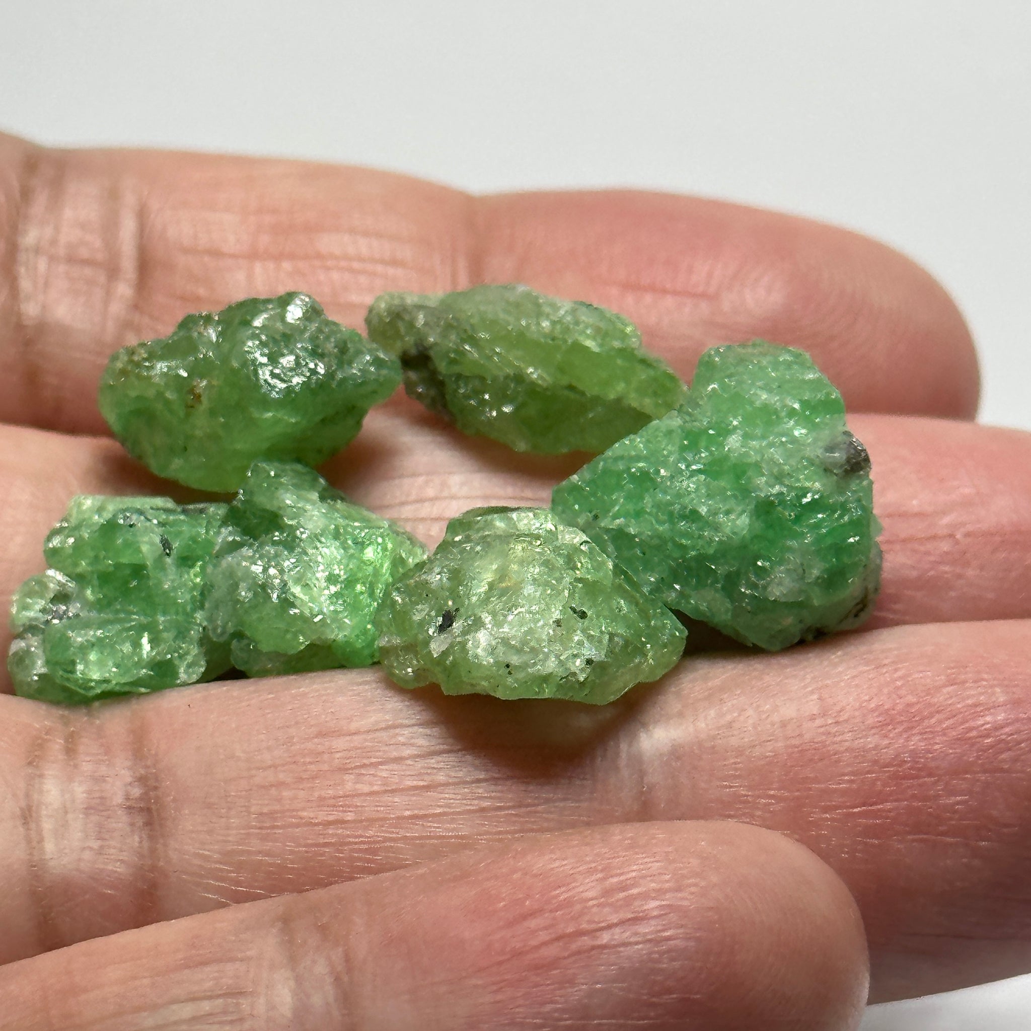 Tsavorite Lot, 56ct, 6 pc crystals / cab grade. Tanzania, Untreated Unheated