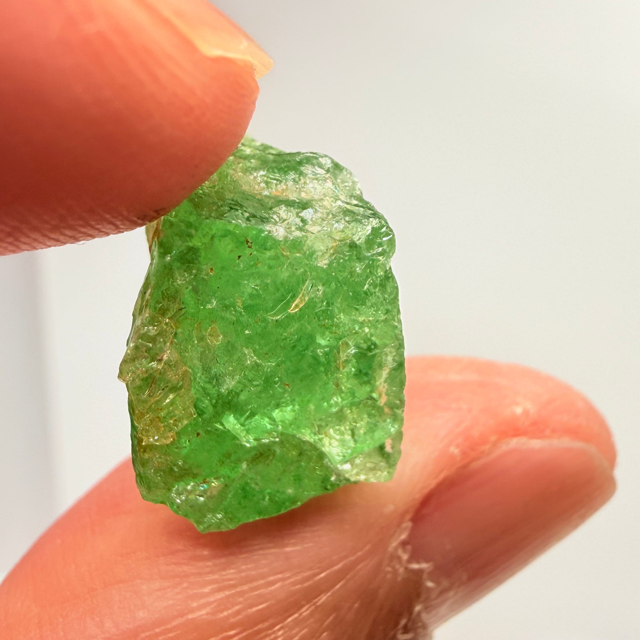 Tsavorite, cab grade rough, 21.93ct, Merelani, Tanzania, Untreated Unheated, see backlit photos