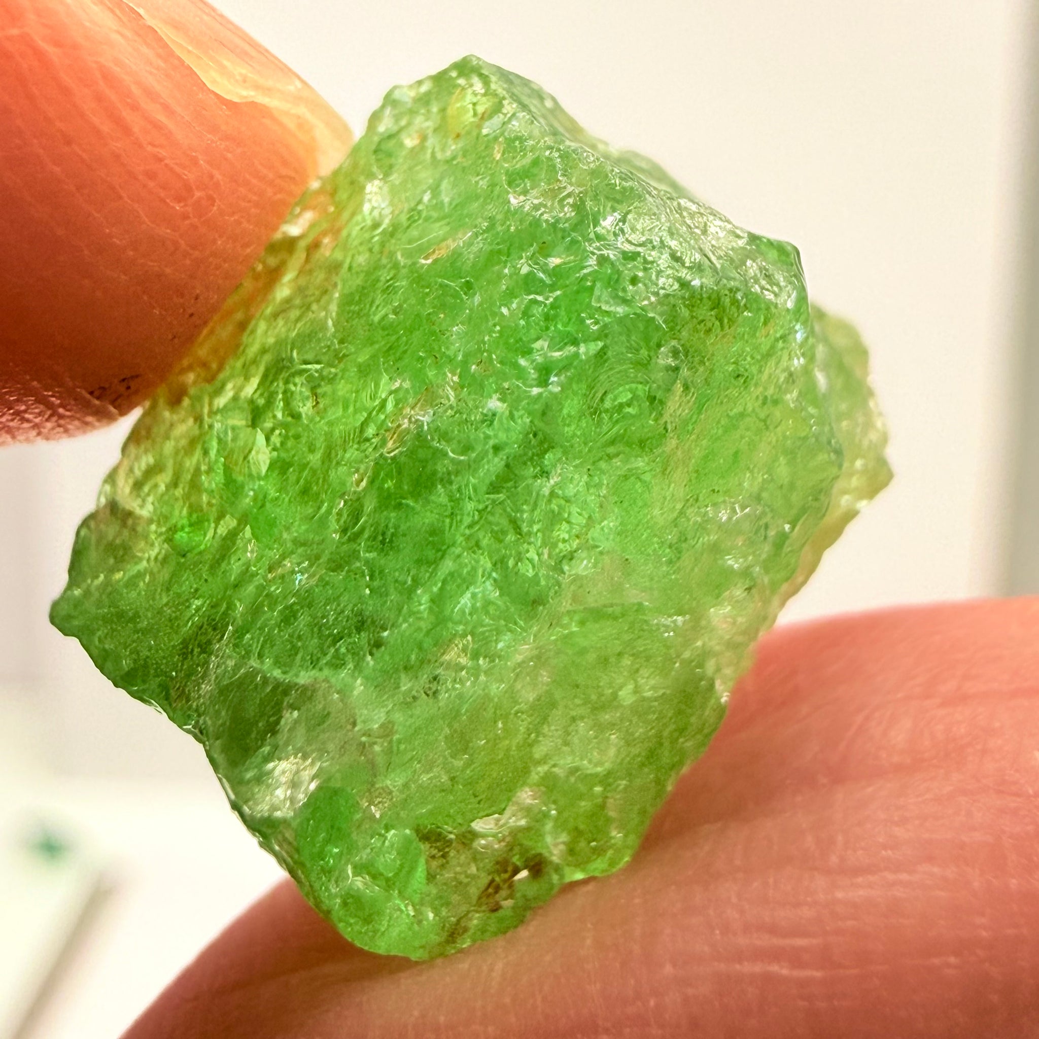 Tsavorite, cab grade rough, 21.93ct, Merelani, Tanzania, Untreated Unheated, see backlit photos