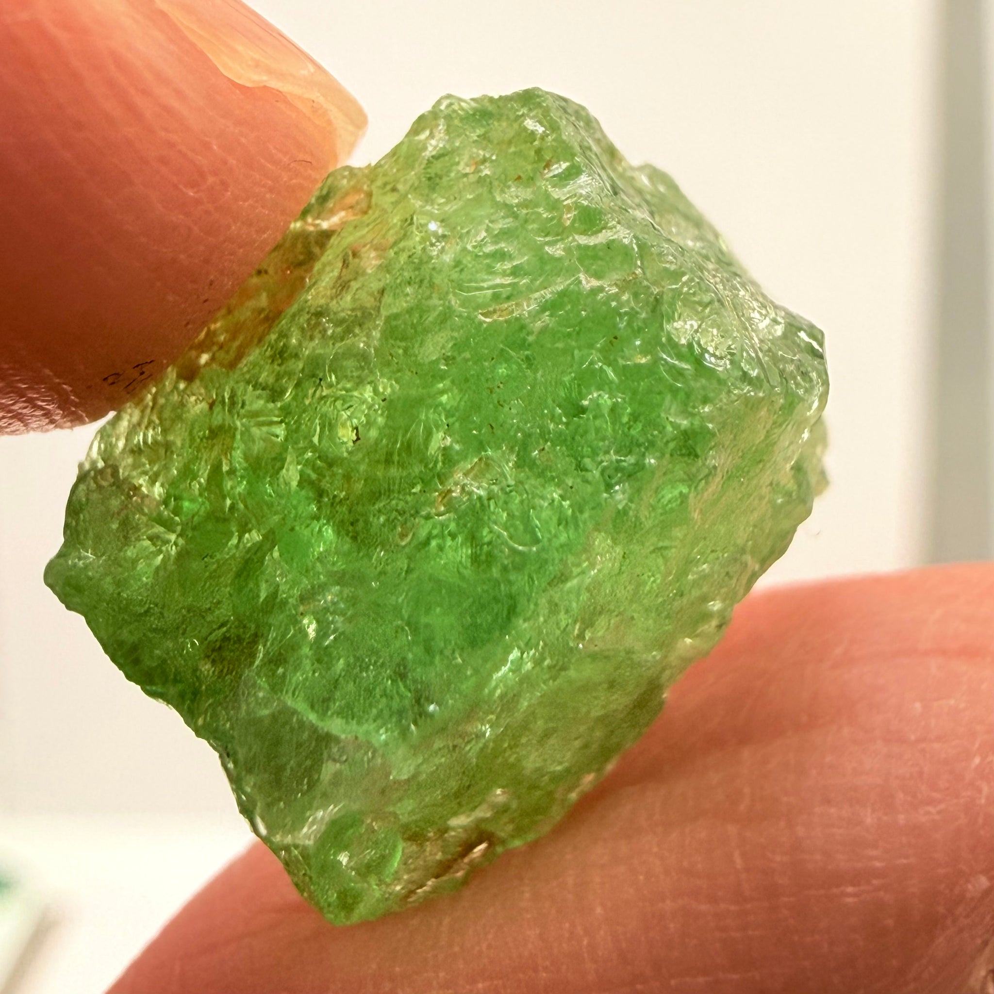 Tsavorite, cab grade rough, 21.93ct, Merelani, Tanzania, Untreated Unheated, see backlit photos