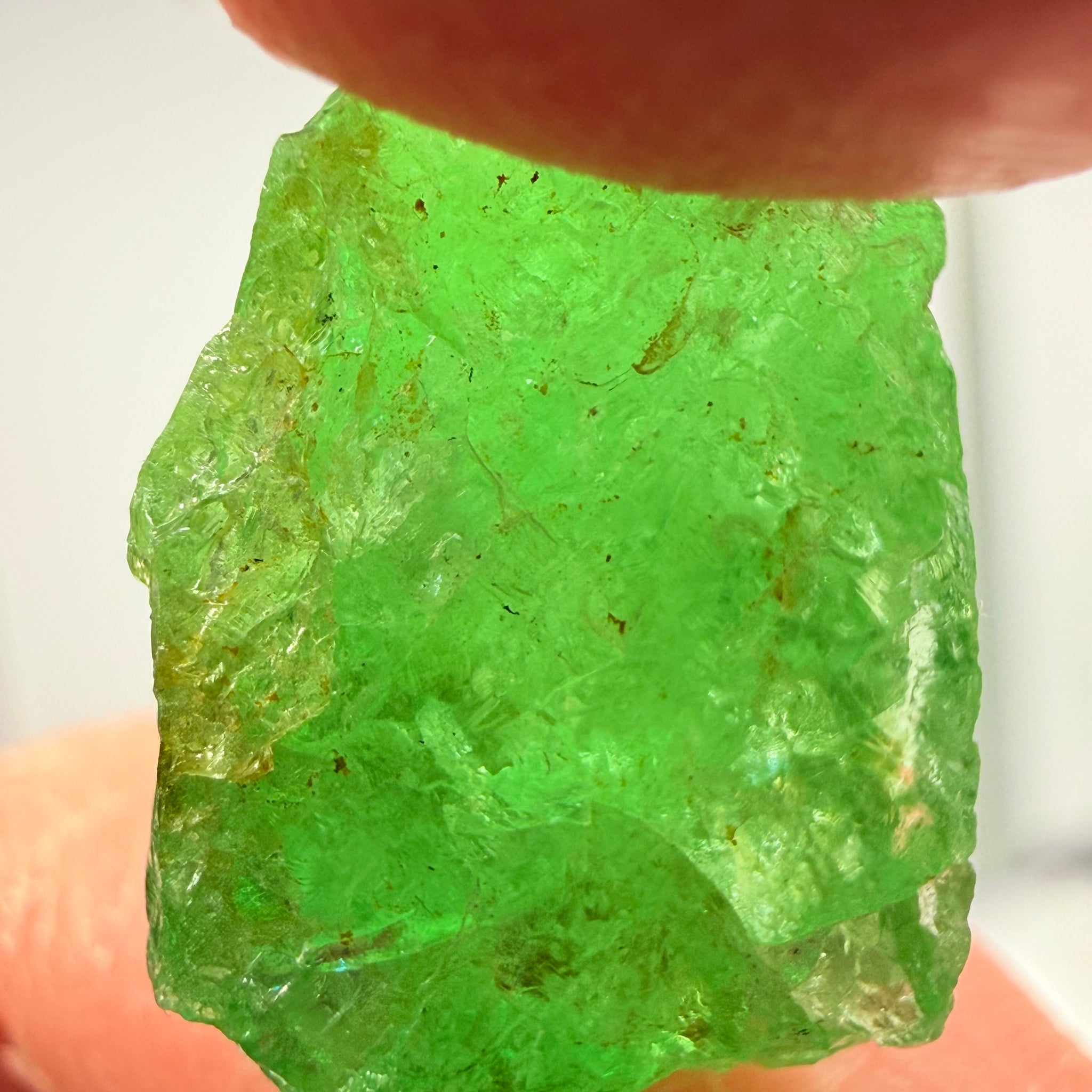 Tsavorite, cab grade rough, 21.93ct, Merelani, Tanzania, Untreated Unheated, see backlit photos