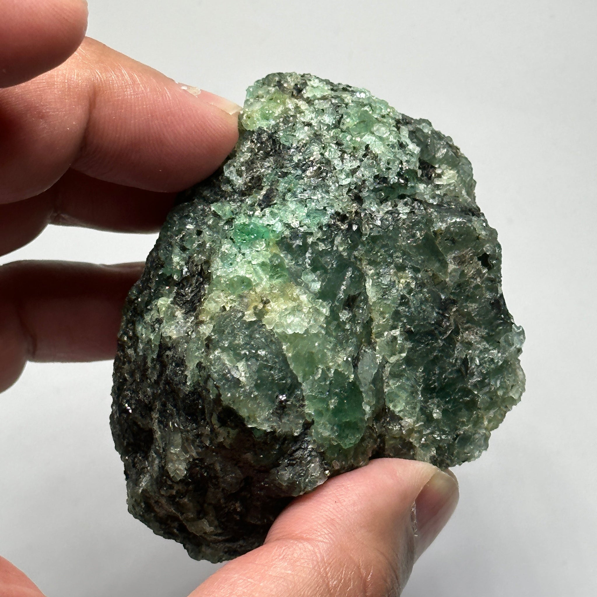 Emerald on Matrix, 170gm, Tanzania, Untreated Unheated, No Oil. 67.7 x 57 x 48.3mm.