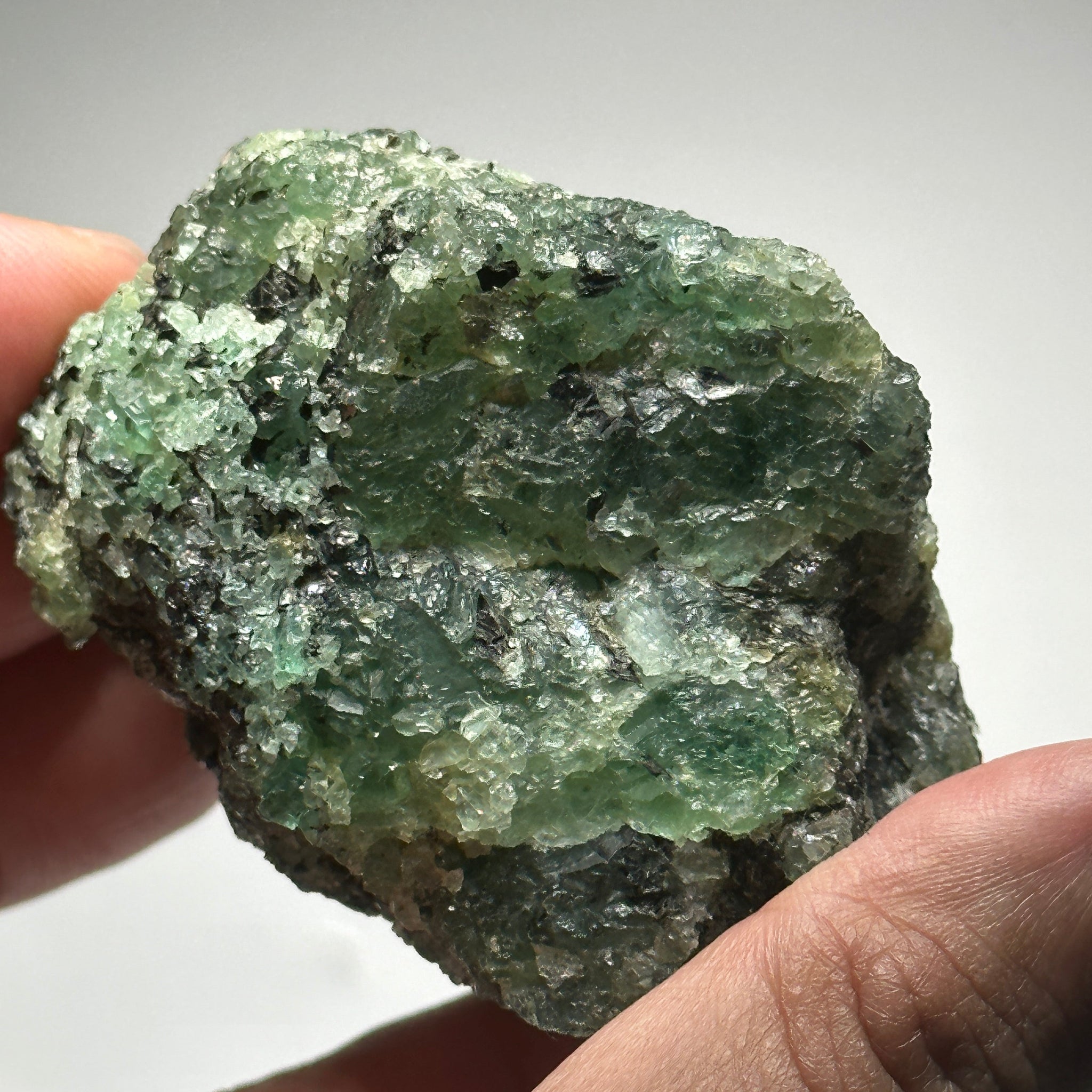 Emerald on Matrix, 170gm, Tanzania, Untreated Unheated, No Oil. 67.7 x 57 x 48.3mm.