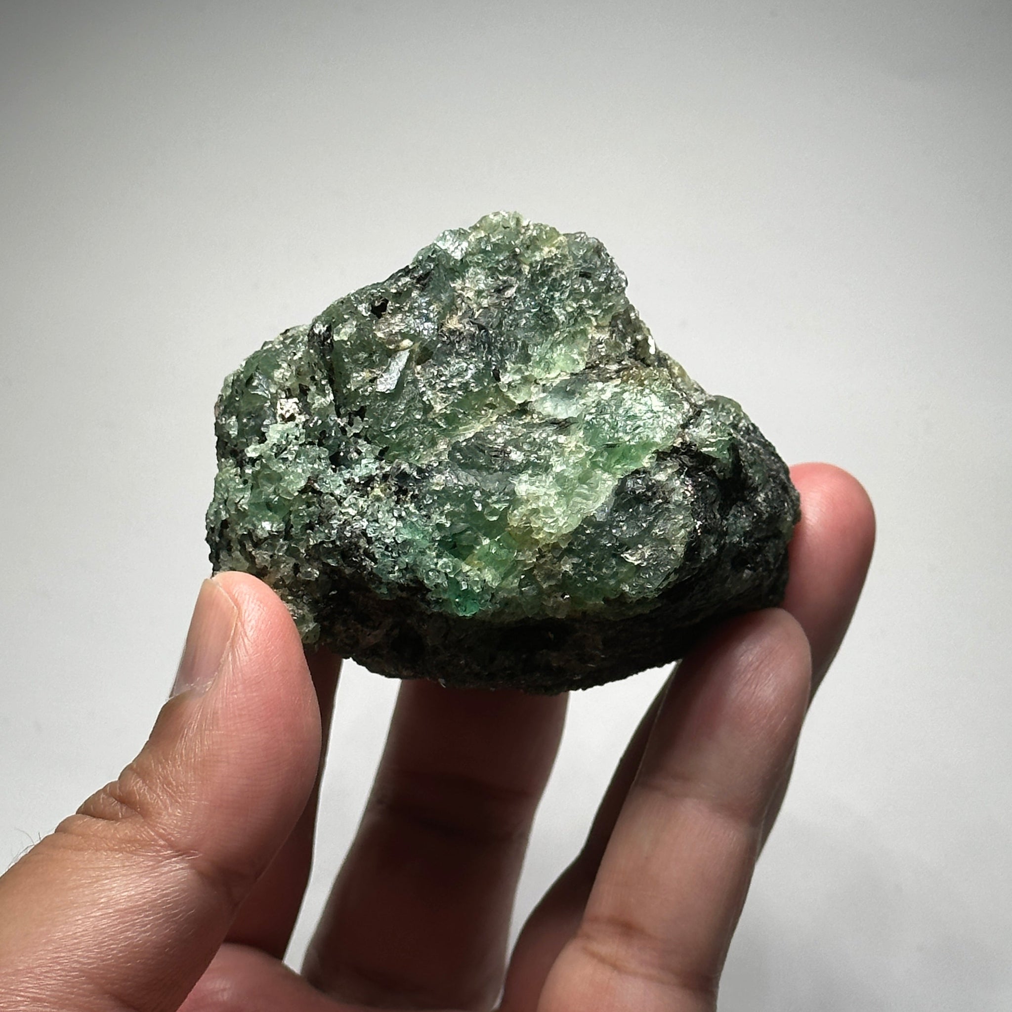 Emerald on Matrix, 170gm, Tanzania, Untreated Unheated, No Oil. 67.7 x 57 x 48.3mm.