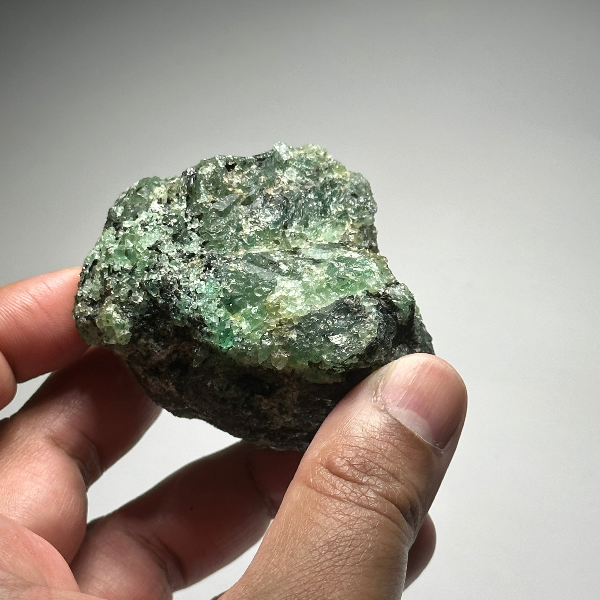 Emerald on Matrix, 170gm, Tanzania, Untreated Unheated, No Oil. 67.7 x 57 x 48.3mm.