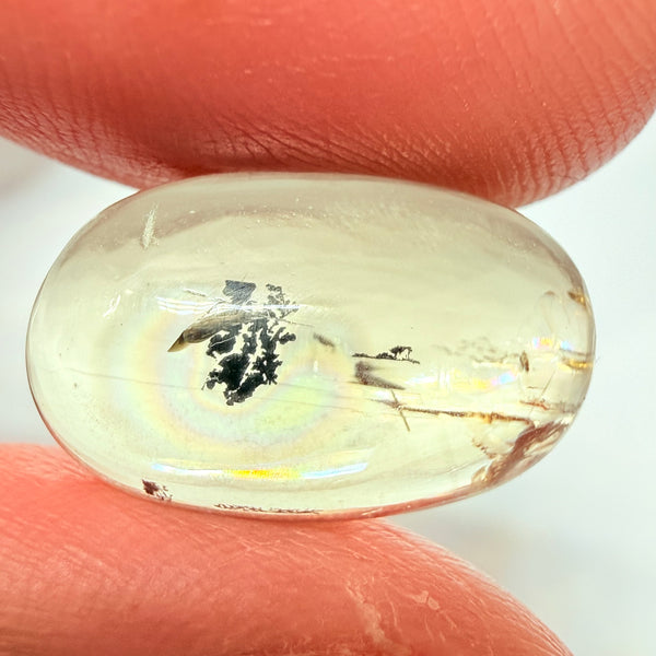 Golden Scapolite Cabochon with a dendrite, and a halo forming around the dendrite from a fracture, 11.53ct, Tanzania, Untreated Unheated