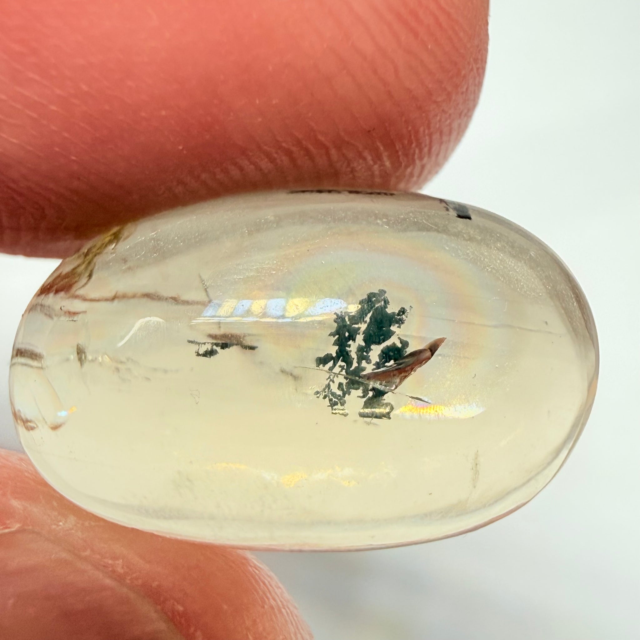 Golden Scapolite Cabochon with a dendrite, and a halo forming around the dendrite from a fracture, 11.53ct, Tanzania, Untreated Unheated