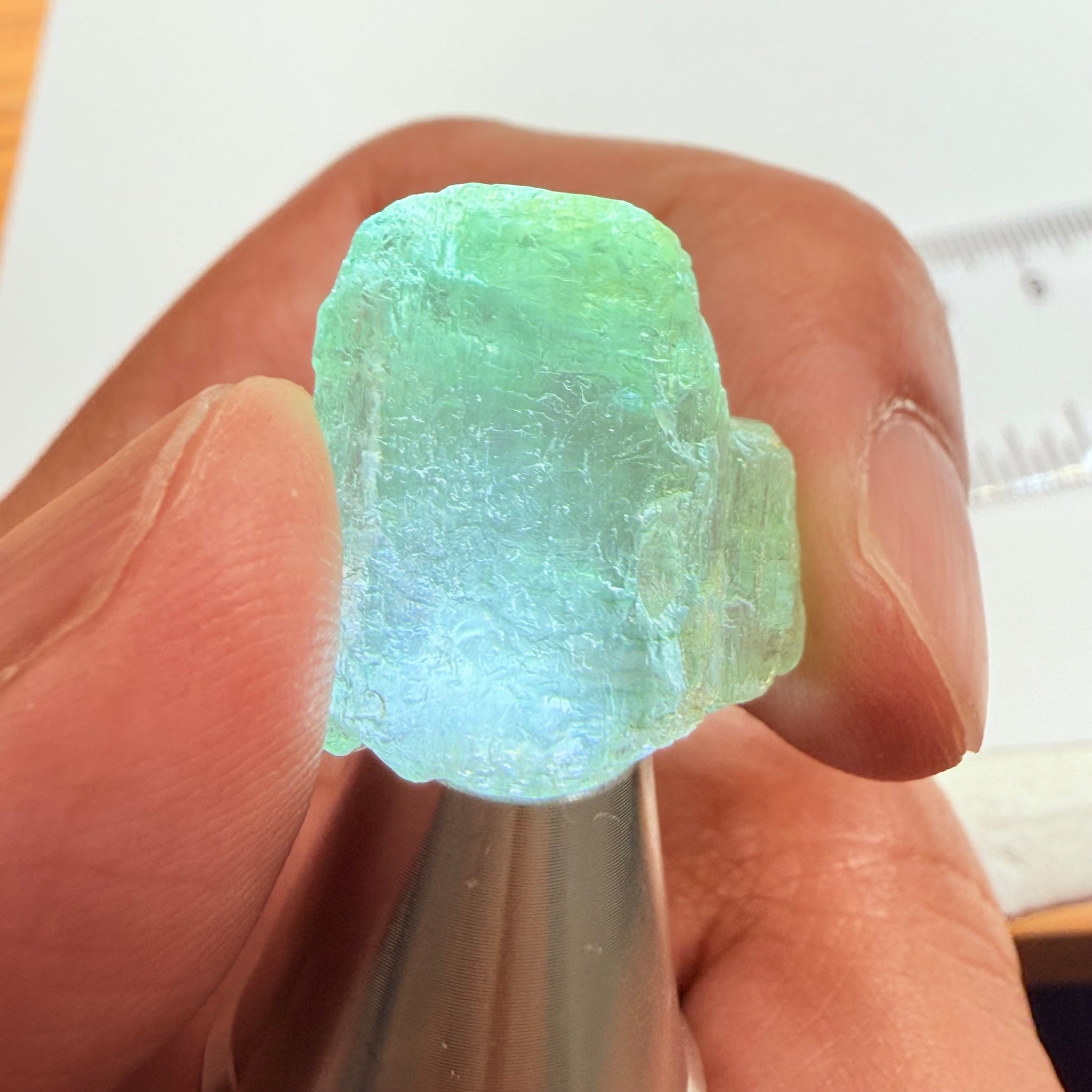 Aquamarine, 23.95ct, Songea, Tanzania, Untreated Unheated, vvs with very slight milk, see backlit with torch underneath