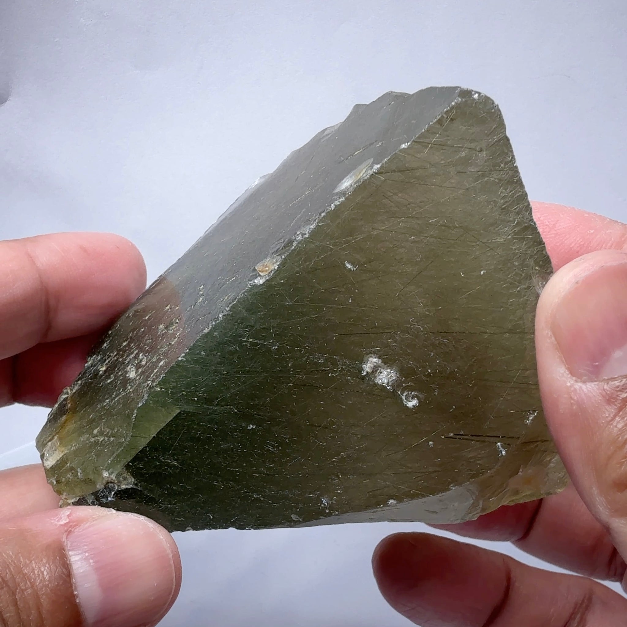 Very Rare, Green and Brown, Rutilated Quartz, 1618ct / 323.60gm, Tanzania, Untreated Unheated, very rare due to large size as well as both green and brown in the same stone, see videos, faceting and cabbing rough, 7.98 x 6.21 x 5.30cm