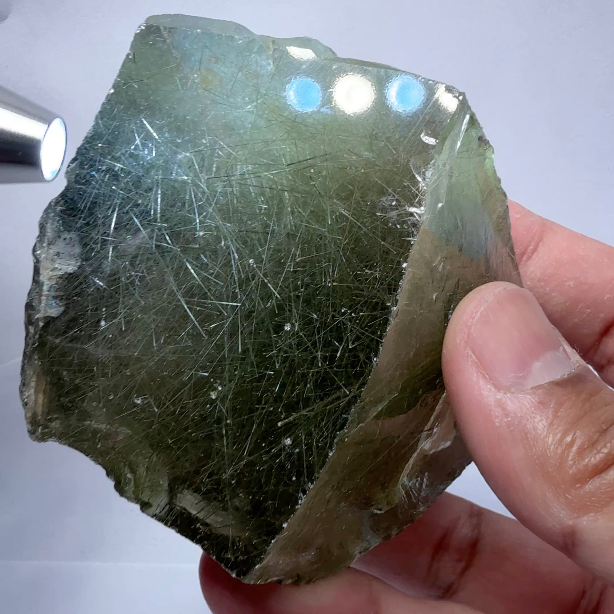 Very Rare, Green and Brown, Rutilated Quartz, 1618ct / 323.60gm, Tanzania, Untreated Unheated, very rare due to large size as well as both green and brown in the same stone, see videos, faceting and cabbing rough, 7.98 x 6.21 x 5.30cm