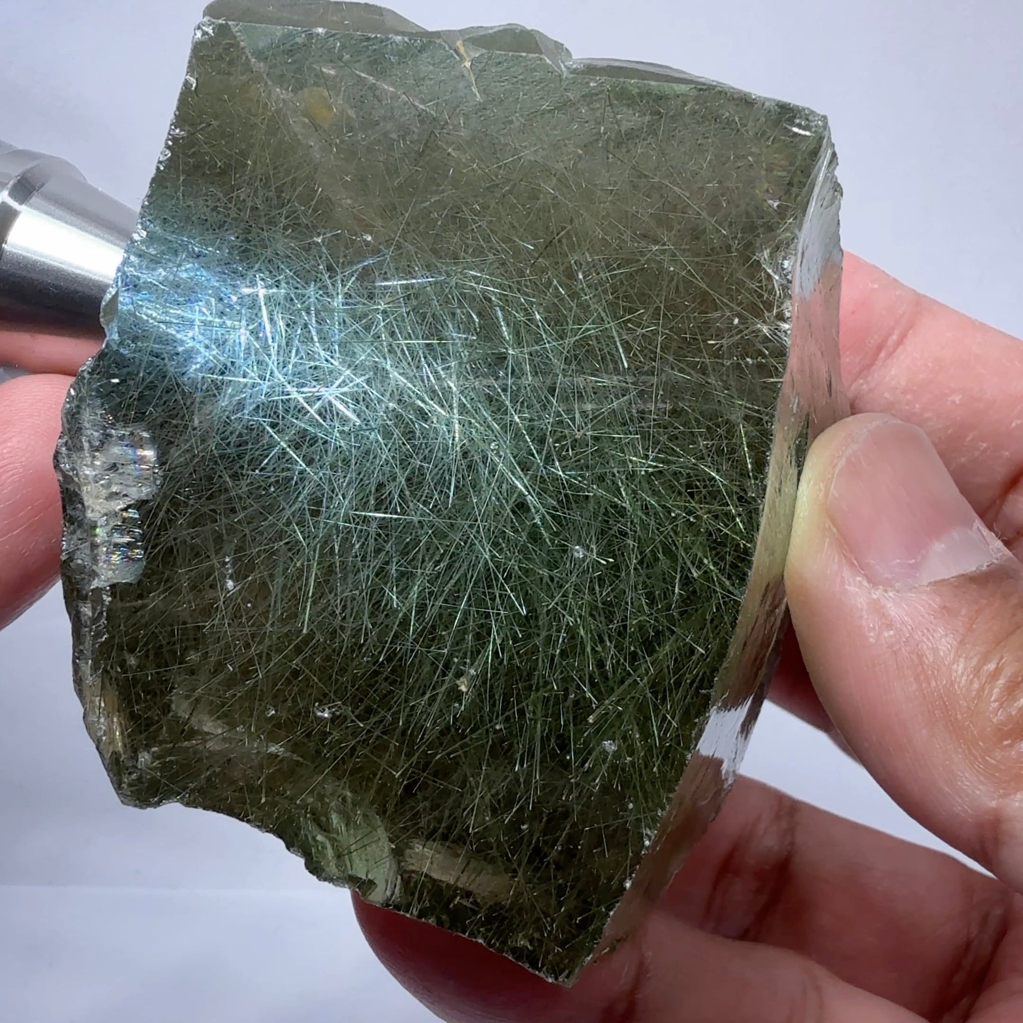 Very Rare, Green and Brown, Rutilated Quartz, 1618ct / 323.60gm, Tanzania, Untreated Unheated, very rare due to large size as well as both green and brown in the same stone, see videos, faceting and cabbing rough, 7.98 x 6.21 x 5.30cm
