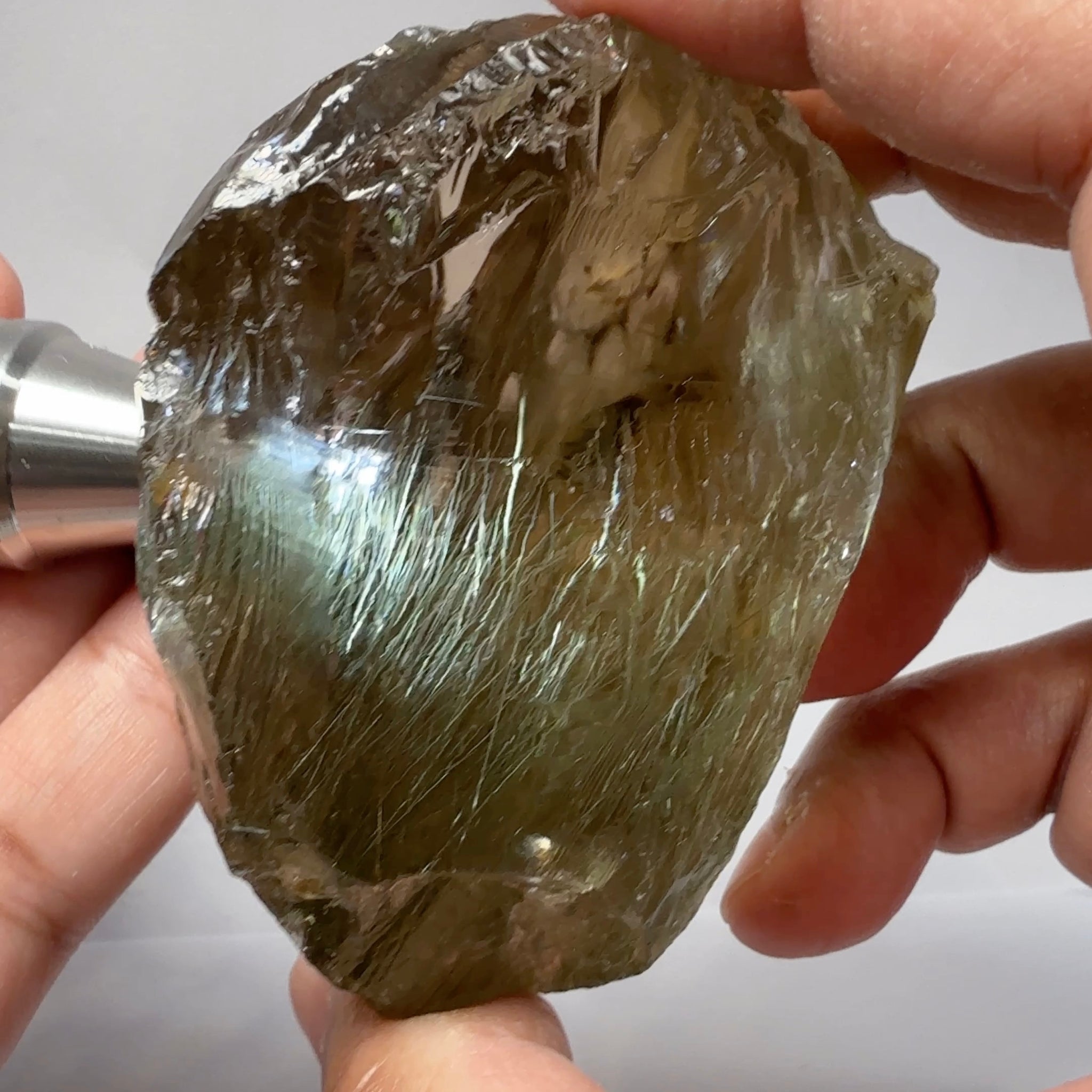 Very Rare, Green and Brown, Rutilated Quartz, 1318.50ct / 263.70gm, Tanzania, Untreated Unheated, very rare due to large size as well as both green and brown in the same stone, see videos, faceting and cabbing rough, 7.19 x 7.00 x 4.25cm