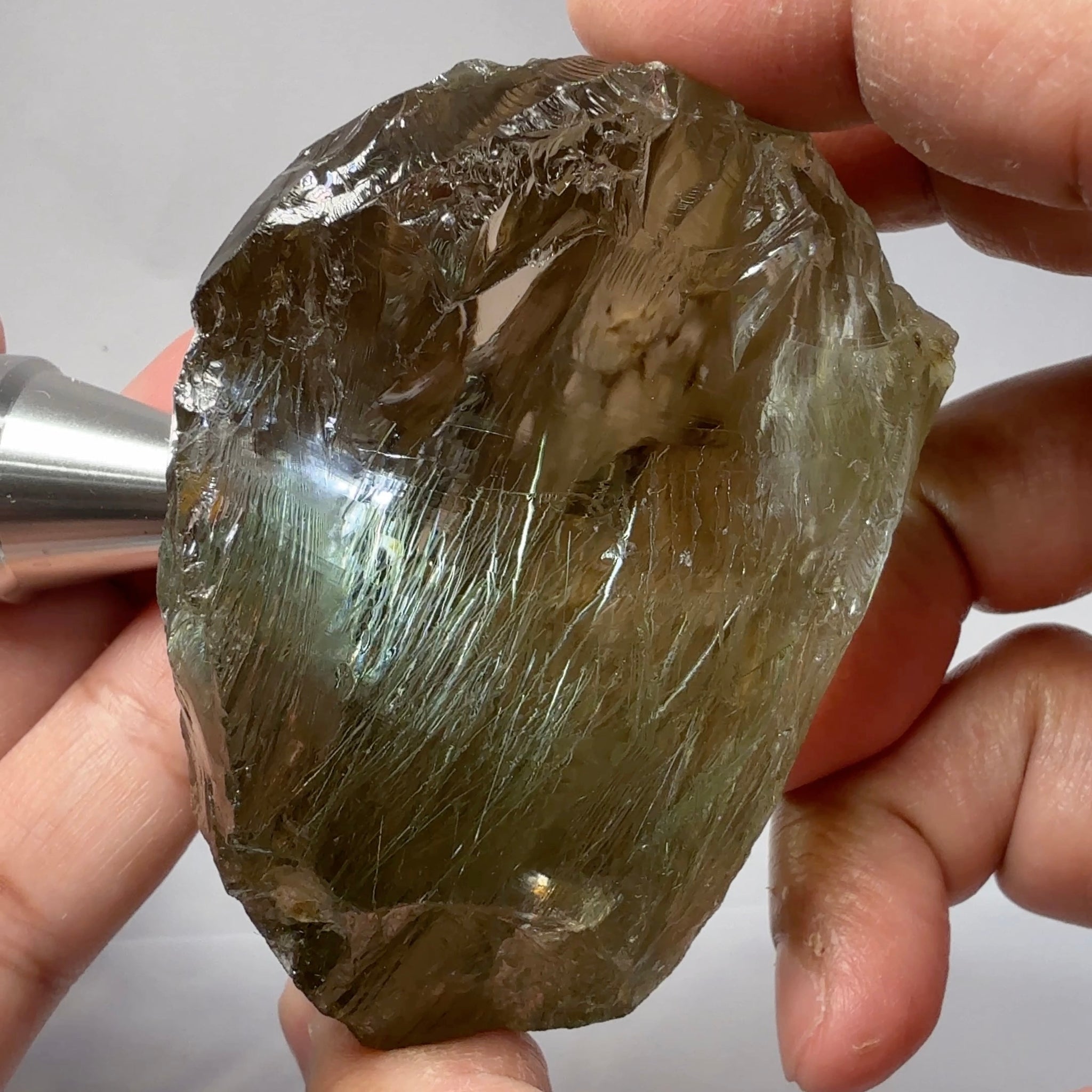Very Rare, Green and Brown, Rutilated Quartz, 1318.50ct / 263.70gm, Tanzania, Untreated Unheated, very rare due to large size as well as both green and brown in the same stone, see videos, faceting and cabbing rough, 7.19 x 7.00 x 4.25cm