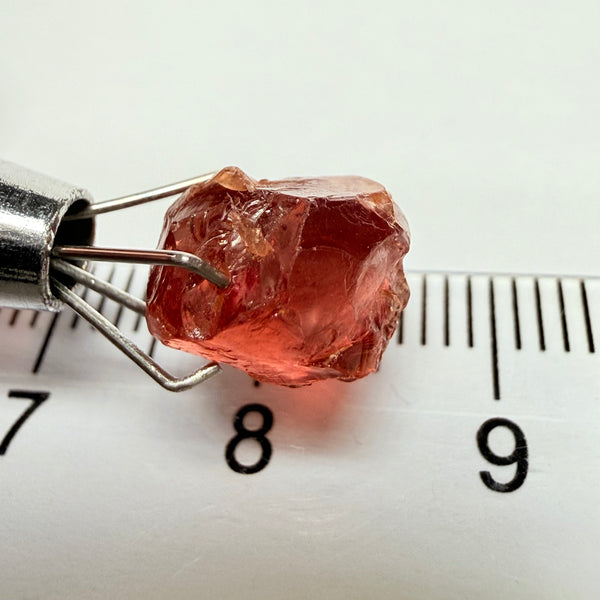 Malaya Garnet, 5.59ct, Tanzania, Untreated Unheated, slight issues on the outside that need to be ground off before faceting, will take off 1/3rd of the stone, rest vvs-if