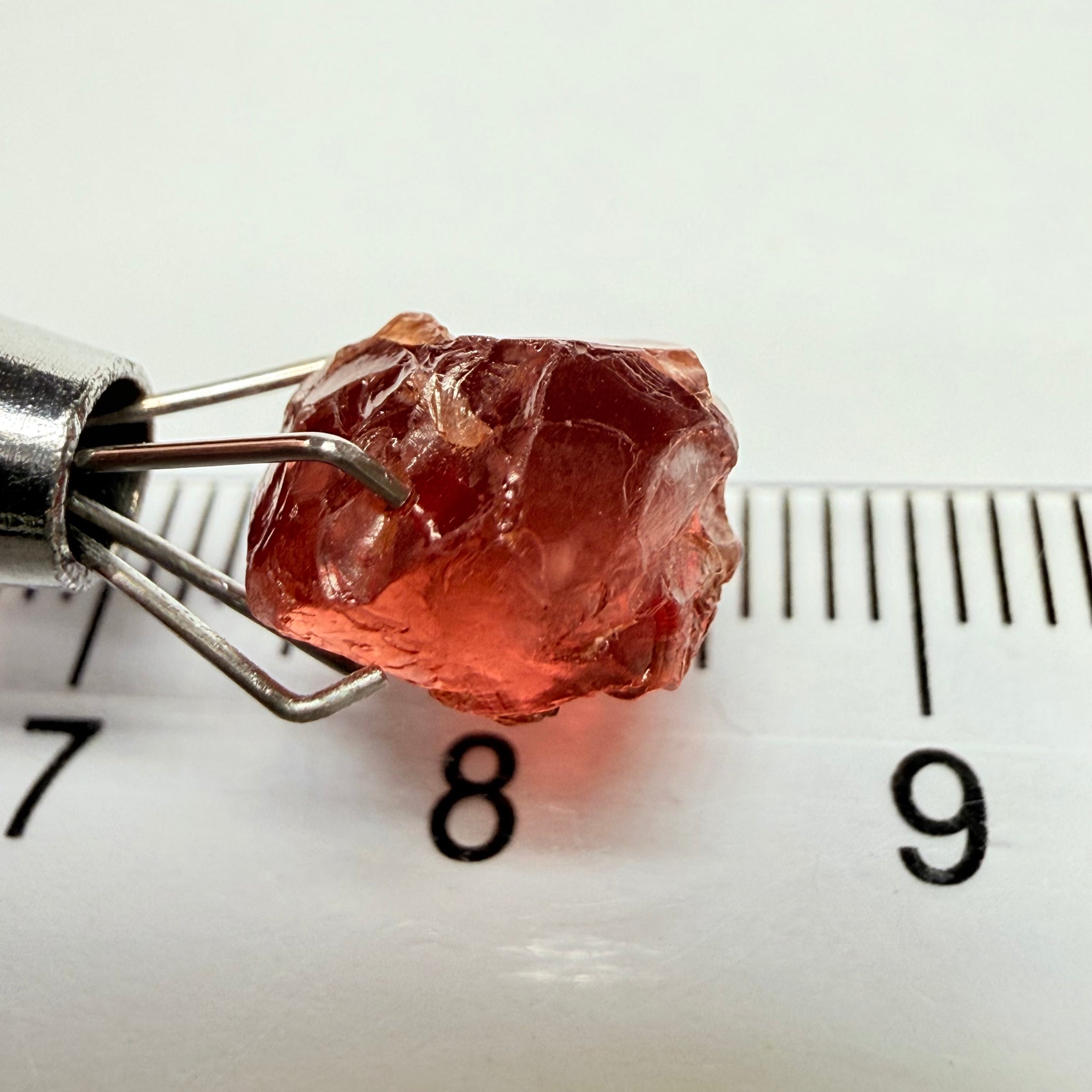 Malaya Garnet, 5.59ct, Tanzania, Untreated Unheated, slight issues on the outside that need to be ground off before faceting, will take off 1/3rd of the stone, rest vvs-if