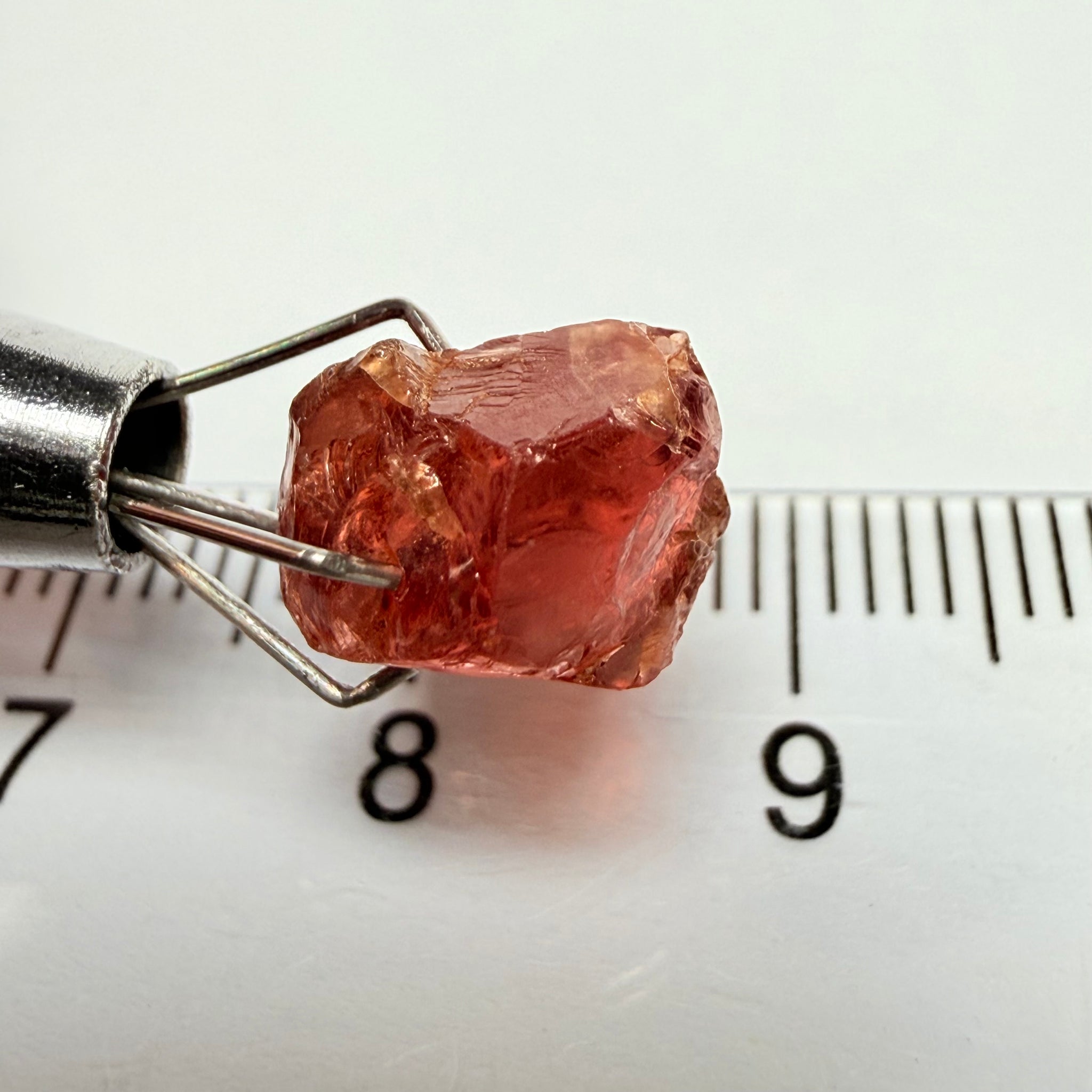 Malaya Garnet, 5.59ct, Tanzania, Untreated Unheated, slight issues on the outside that need to be ground off before faceting, will take off 1/3rd of the stone, rest vvs-if