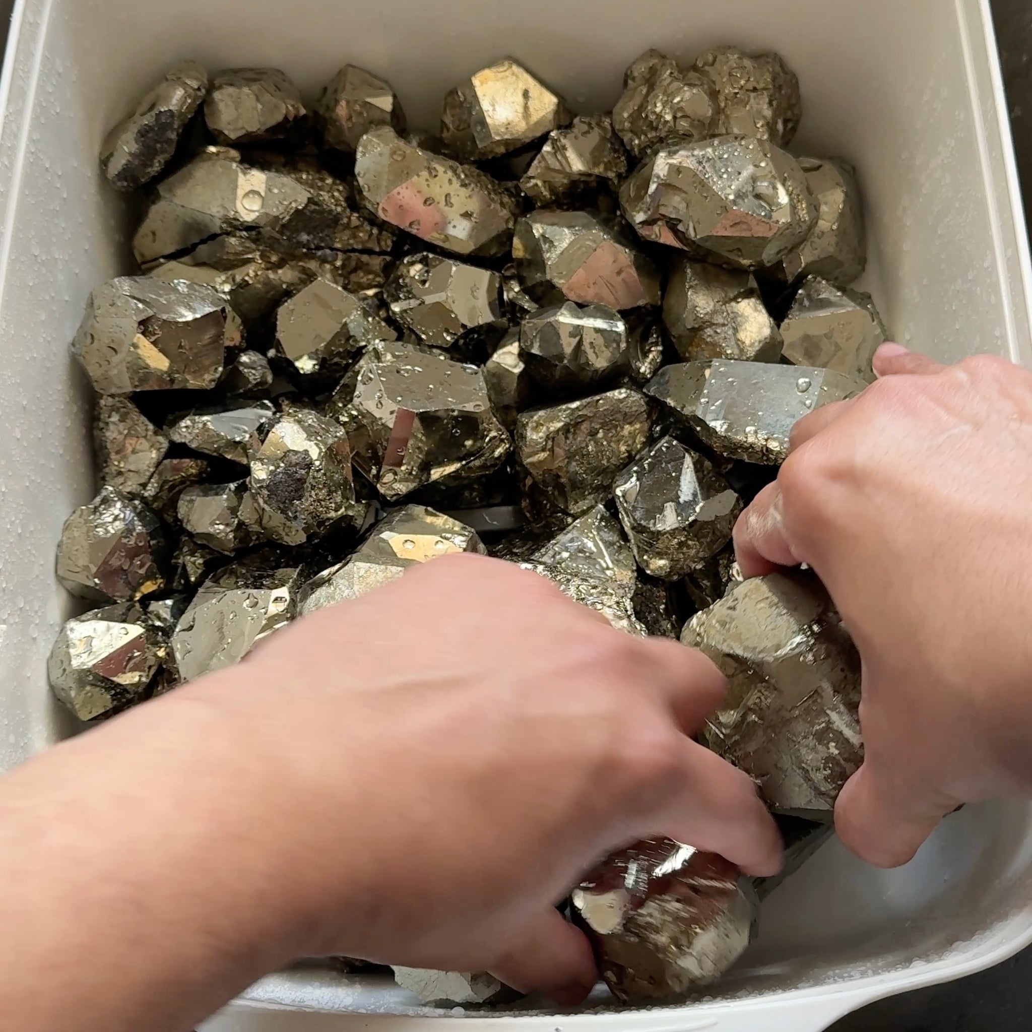 Mirror Shine Pyrite Lot from Merelani Tanzania. These that come from Merelani, show a high, natural mirror finish on the facets, without polishing, these have come out of the ground like this, shown wet, they can be faceted, the lot is 11.10 kilo