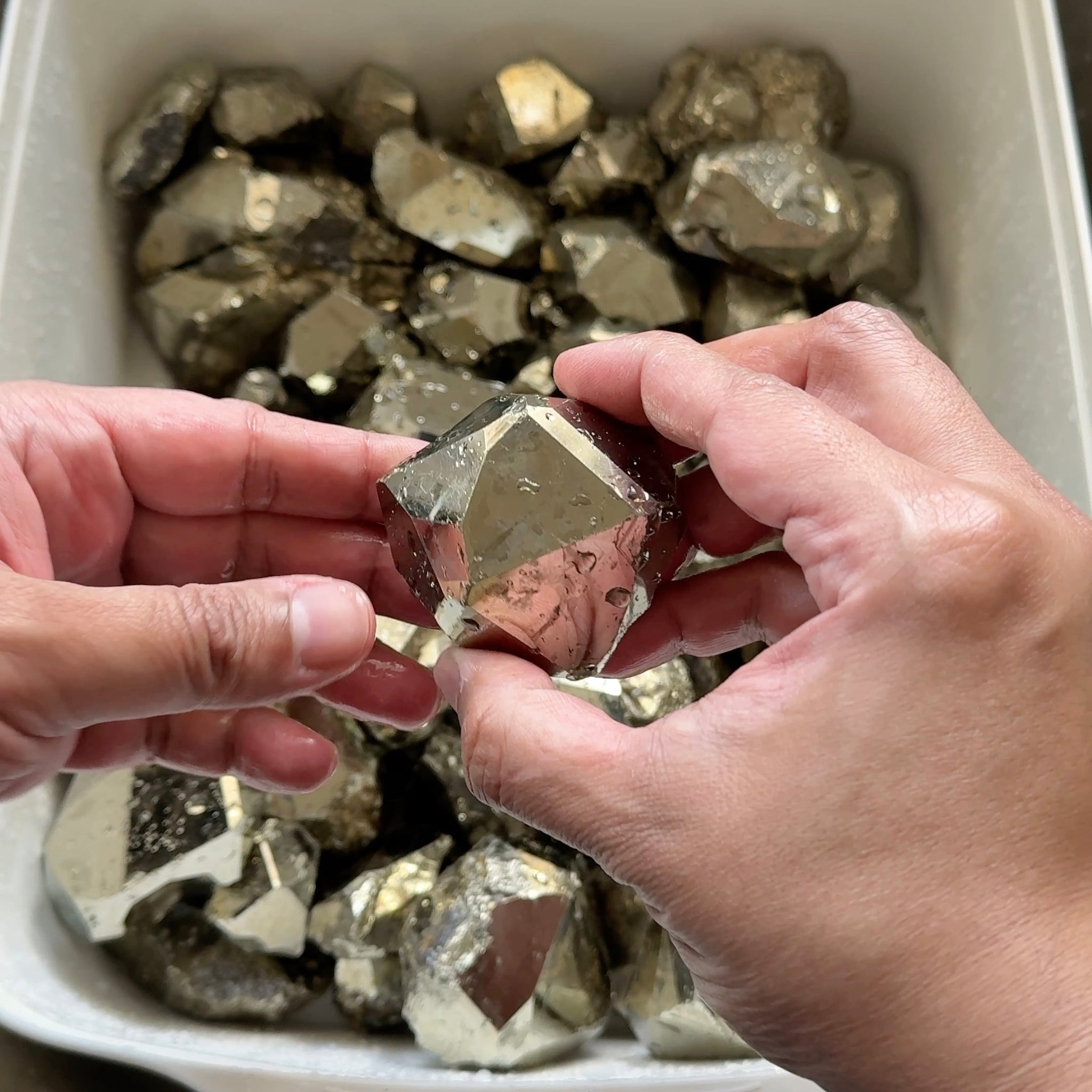 Mirror Shine Pyrite Lot from Merelani Tanzania. These that come from Merelani, show a high, natural mirror finish on the facets, without polishing, these have come out of the ground like this, shown wet, they can be faceted, the lot is 11.10 kilo