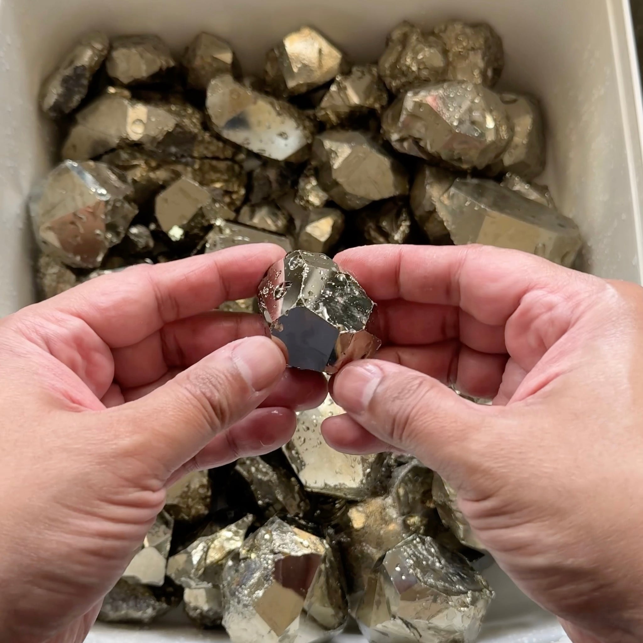 Mirror Shine Pyrite Lot from Merelani Tanzania. These that come from Merelani, show a high, natural mirror finish on the facets, without polishing, these have come out of the ground like this, shown wet, they can be faceted, the lot is 11.10 kilo