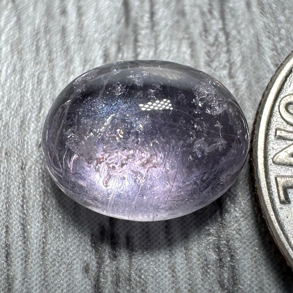 Sapphire Cabochon, 3.49ct, Umba Valley, Tanzania. Untreated Unheated. Yes that's a moving spot caused by silk positioning!