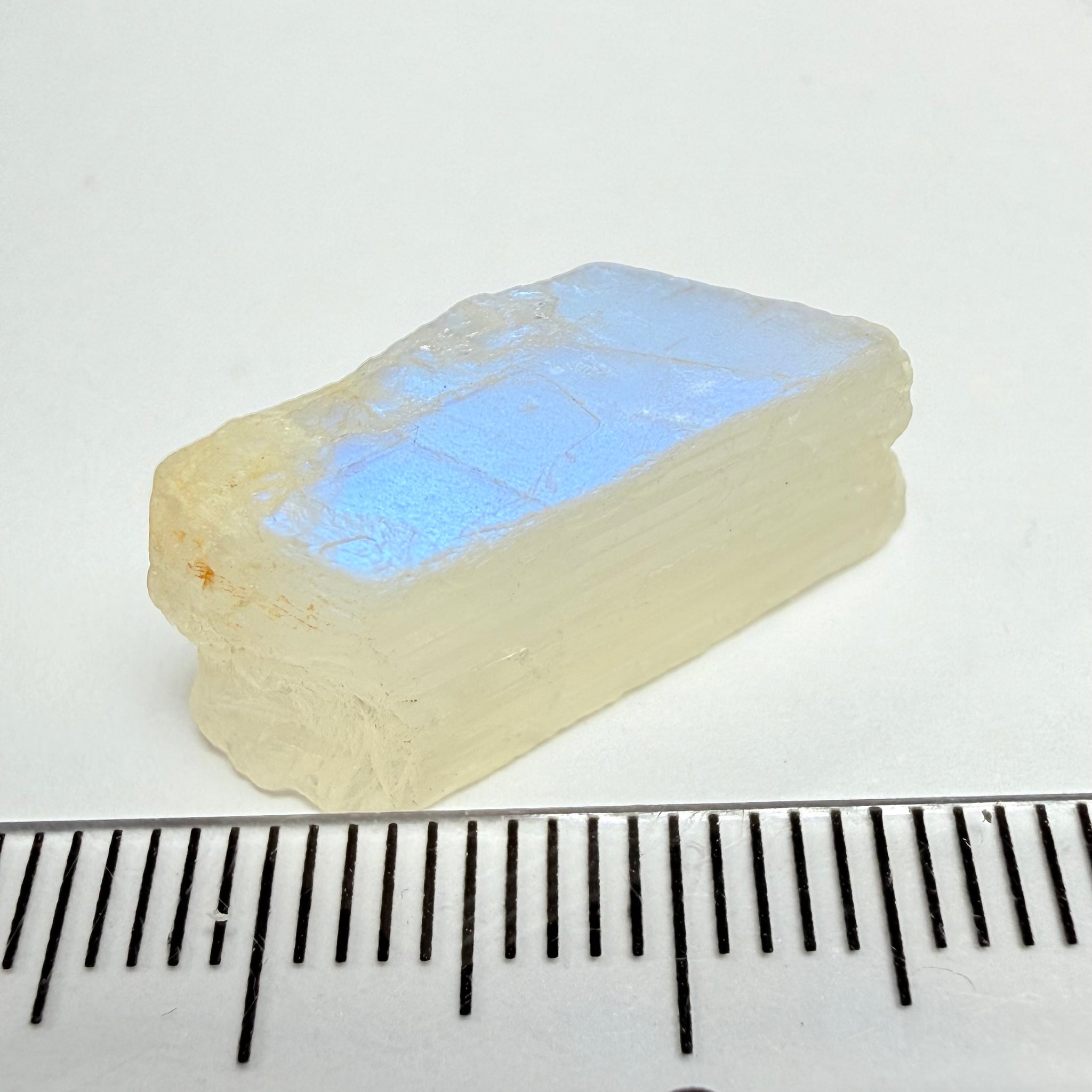 Blue Sheen Moonstone, 12.91ct, Tanzania, Untreated Unheated, mark the angle of the Sheen