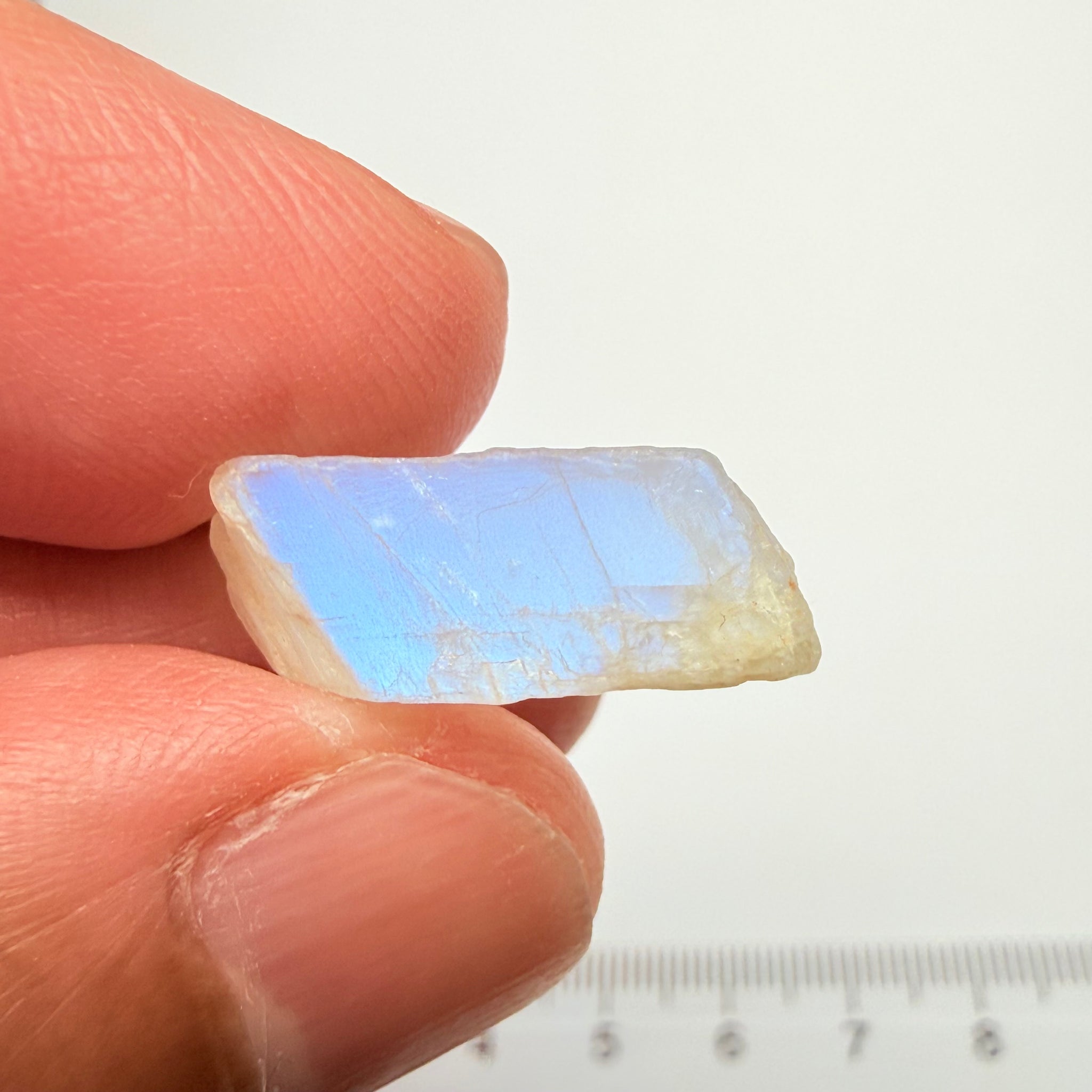 Blue Sheen Moonstone, 12.91ct, Tanzania, Untreated Unheated, mark the angle of the Sheen