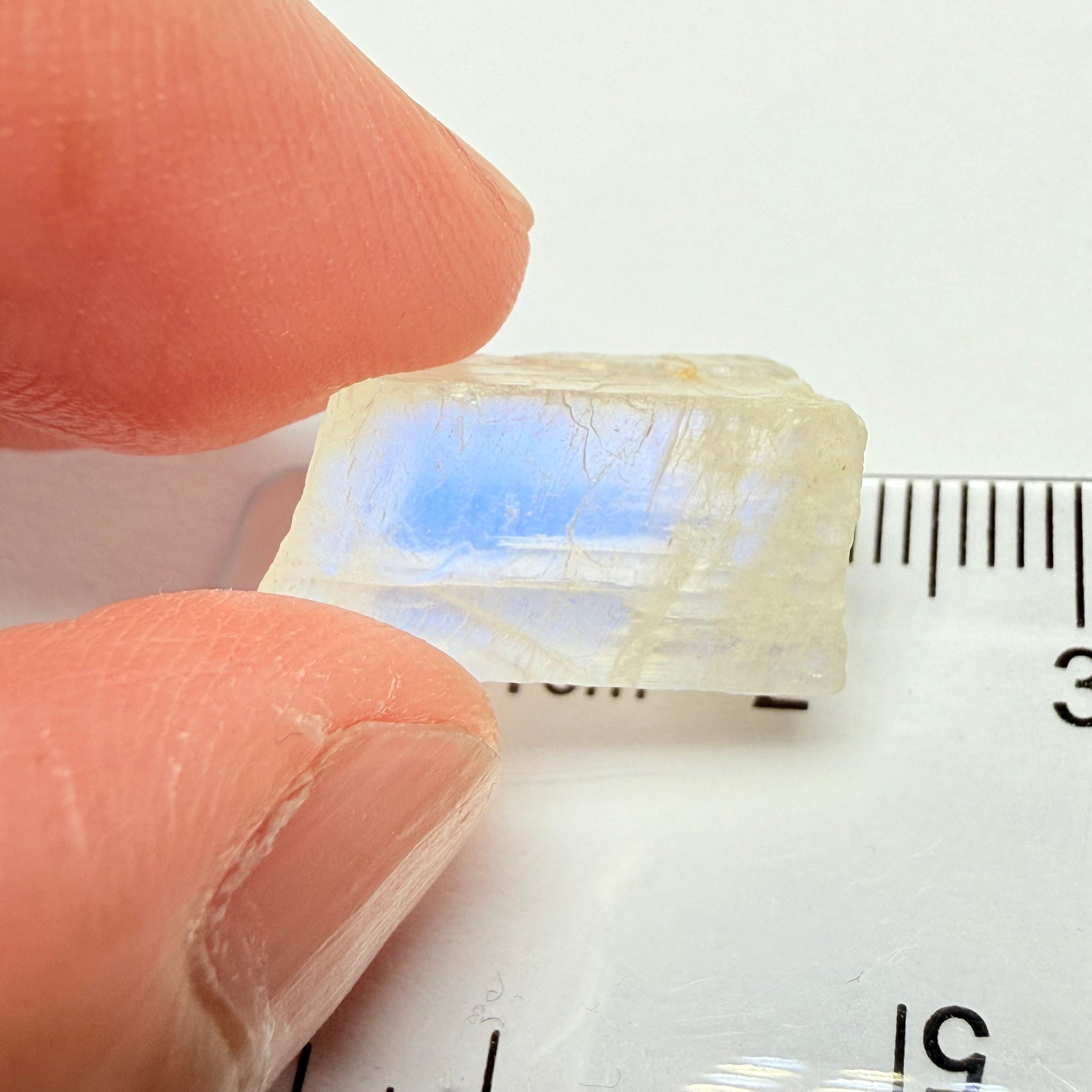 Blue Sheen Moonstone, 13.95ct, Tanzania, Untreated Unheated, note Sheen position, there are some fractures on one side, I have tilted the stone in some pictures to reflect the cracks so you can see their position