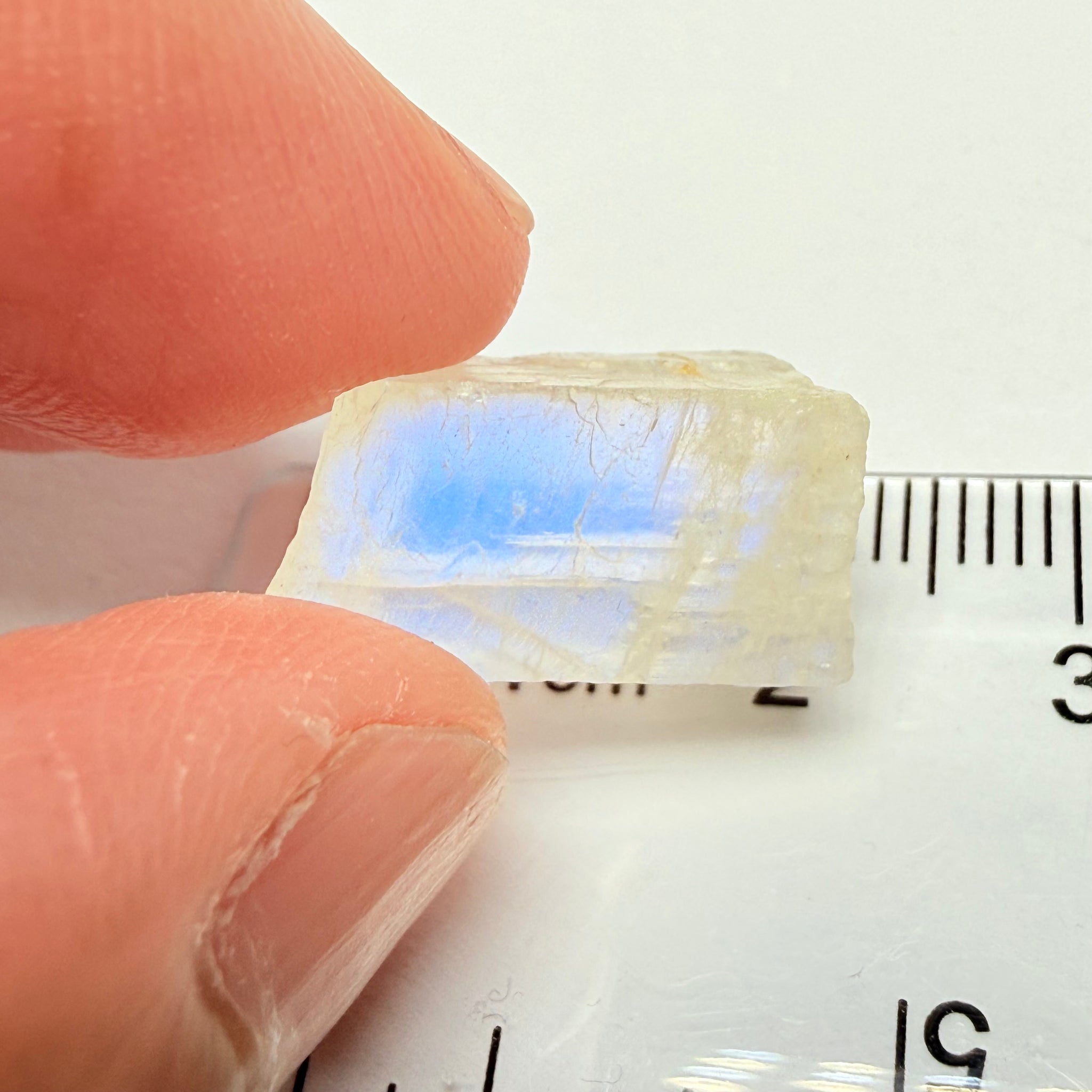 Blue Sheen Moonstone, 13.95ct, Tanzania, Untreated Unheated, note Sheen position, there are some fractures on one side, I have tilted the stone in some pictures to reflect the cracks so you can see their position