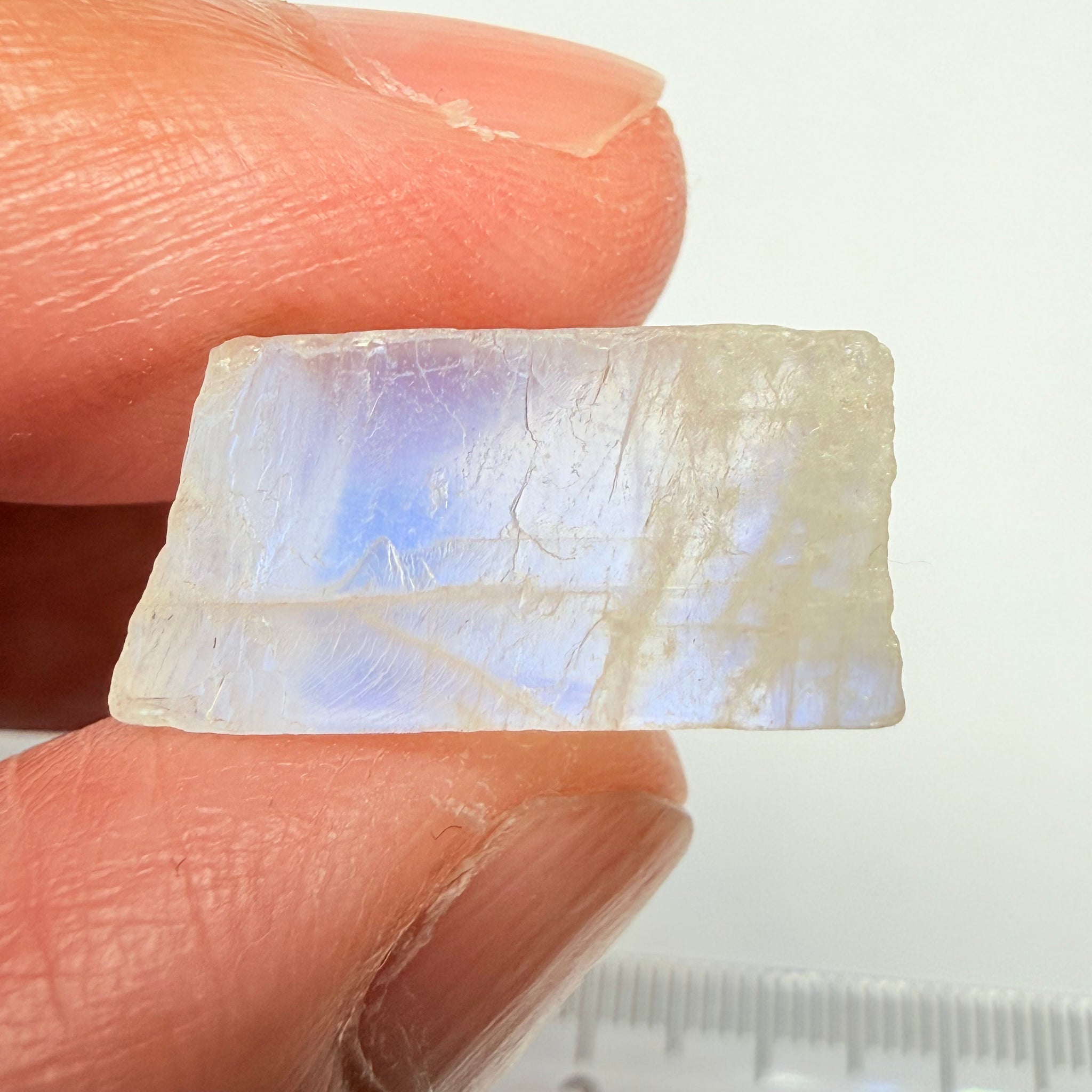 Blue Sheen Moonstone, 13.95ct, Tanzania, Untreated Unheated, note Sheen position, there are some fractures on one side, I have tilted the stone in some pictures to reflect the cracks so you can see their position