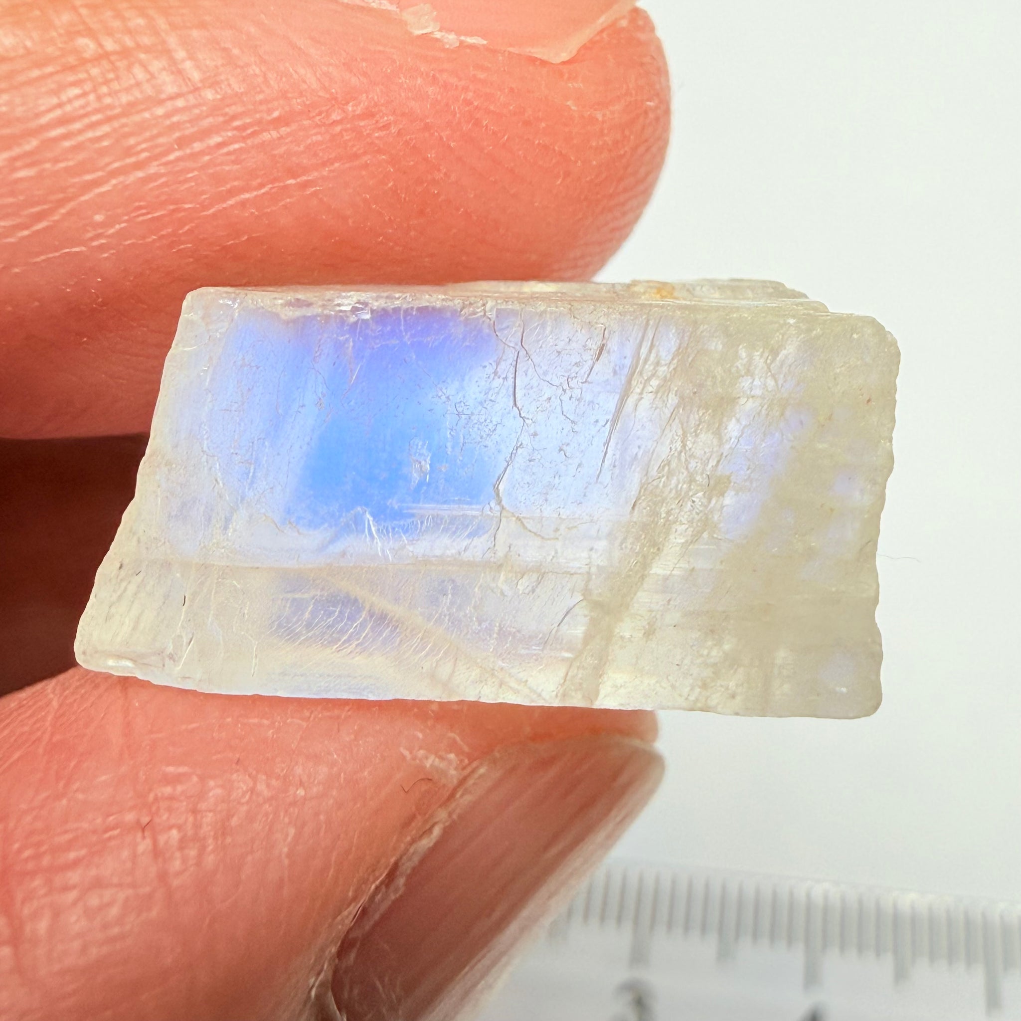 Blue Sheen Moonstone, 13.95ct, Tanzania, Untreated Unheated, note Sheen position, there are some fractures on one side, I have tilted the stone in some pictures to reflect the cracks so you can see their position