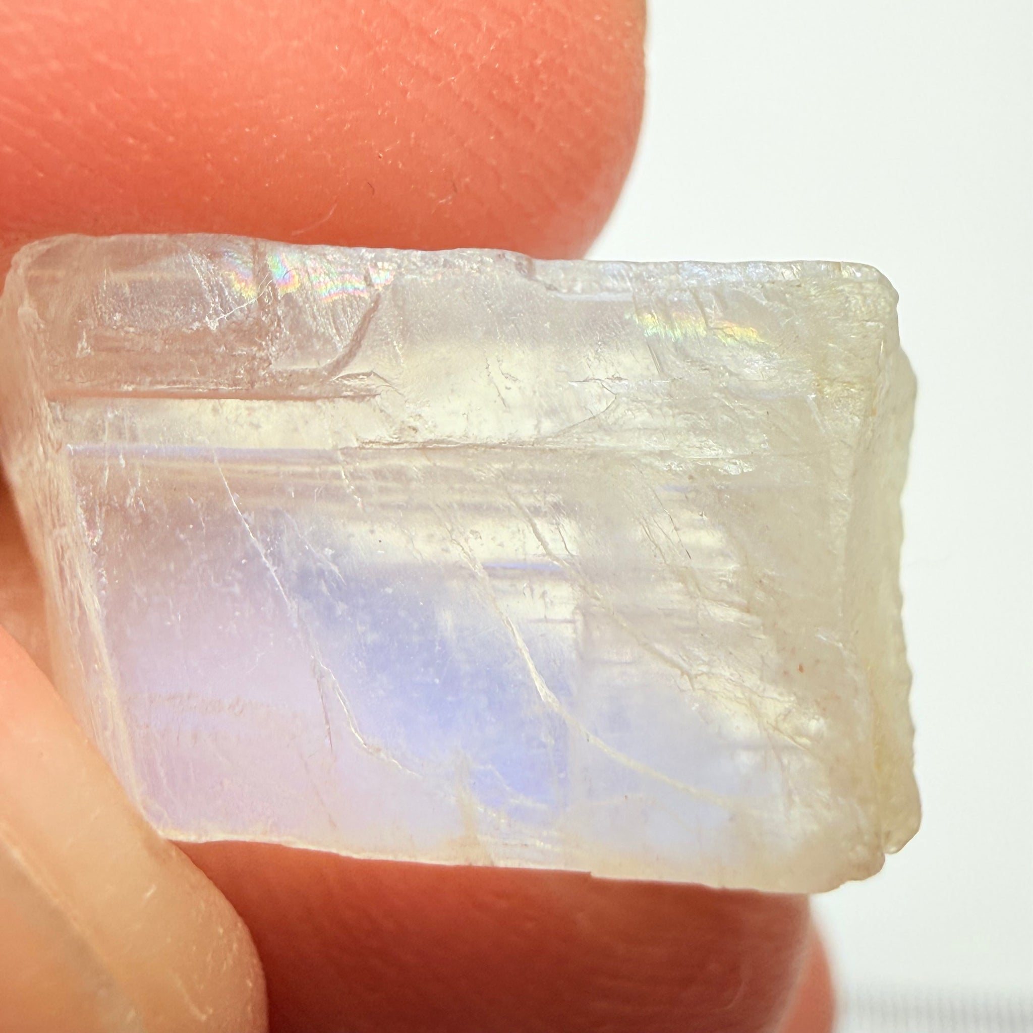 Blue Sheen Moonstone, 13.95ct, Tanzania, Untreated Unheated, note Sheen position, there are some fractures on one side, I have tilted the stone in some pictures to reflect the cracks so you can see their position