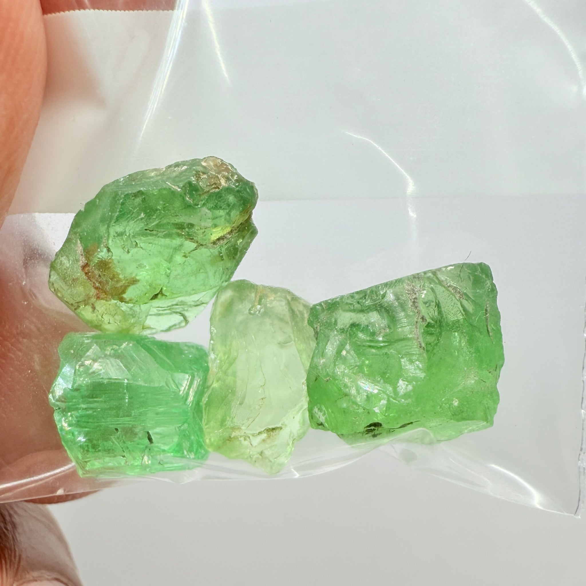 Tsavorite Garnet Lot, 16.08ct, Tanzania, Untreated Unheated, veils and slight tiny cracks, two pieces flat shape