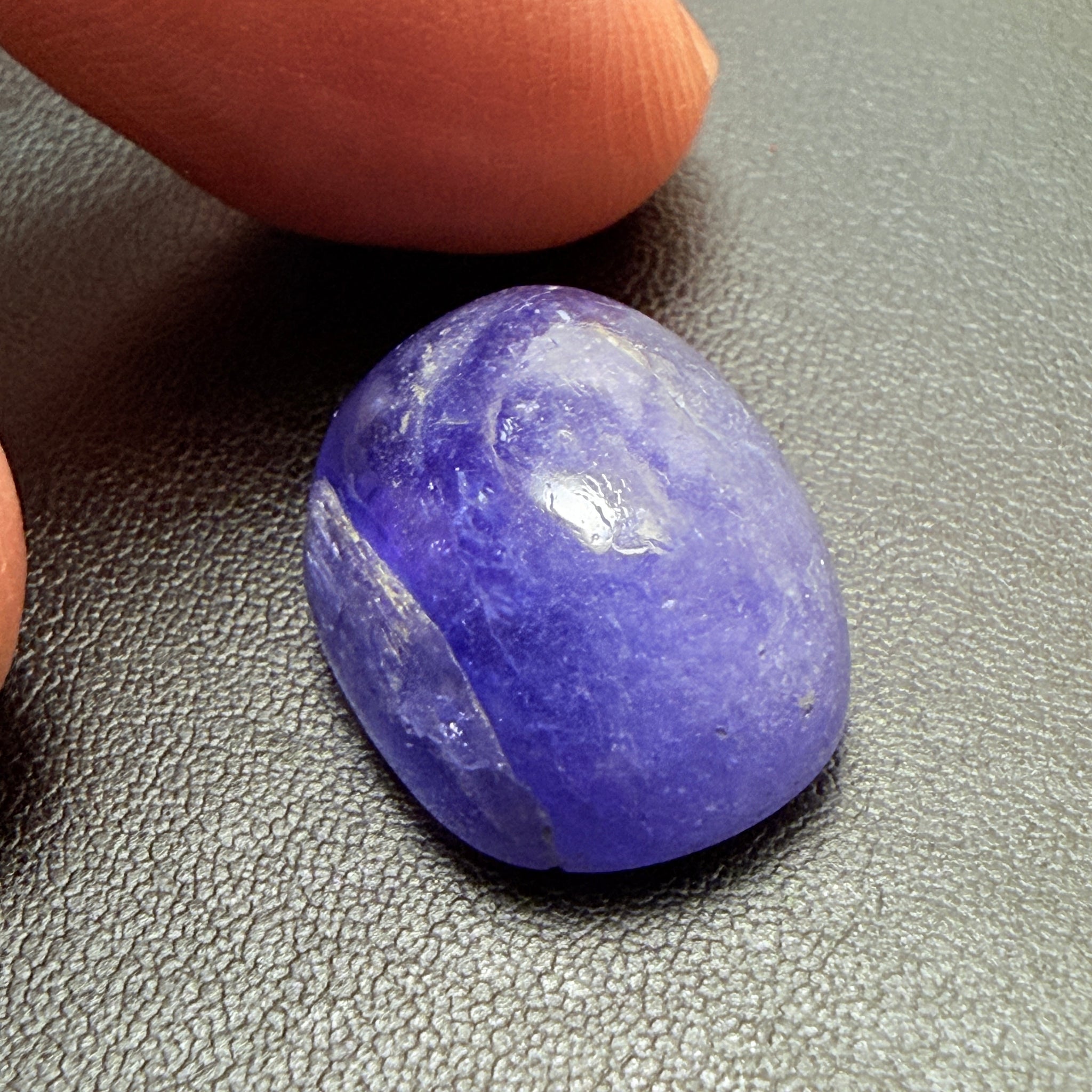 Tanzanite Cabochon, 19.38ct, Merelani, Tanzania, Gently Heated, nice gemmy portion on the side