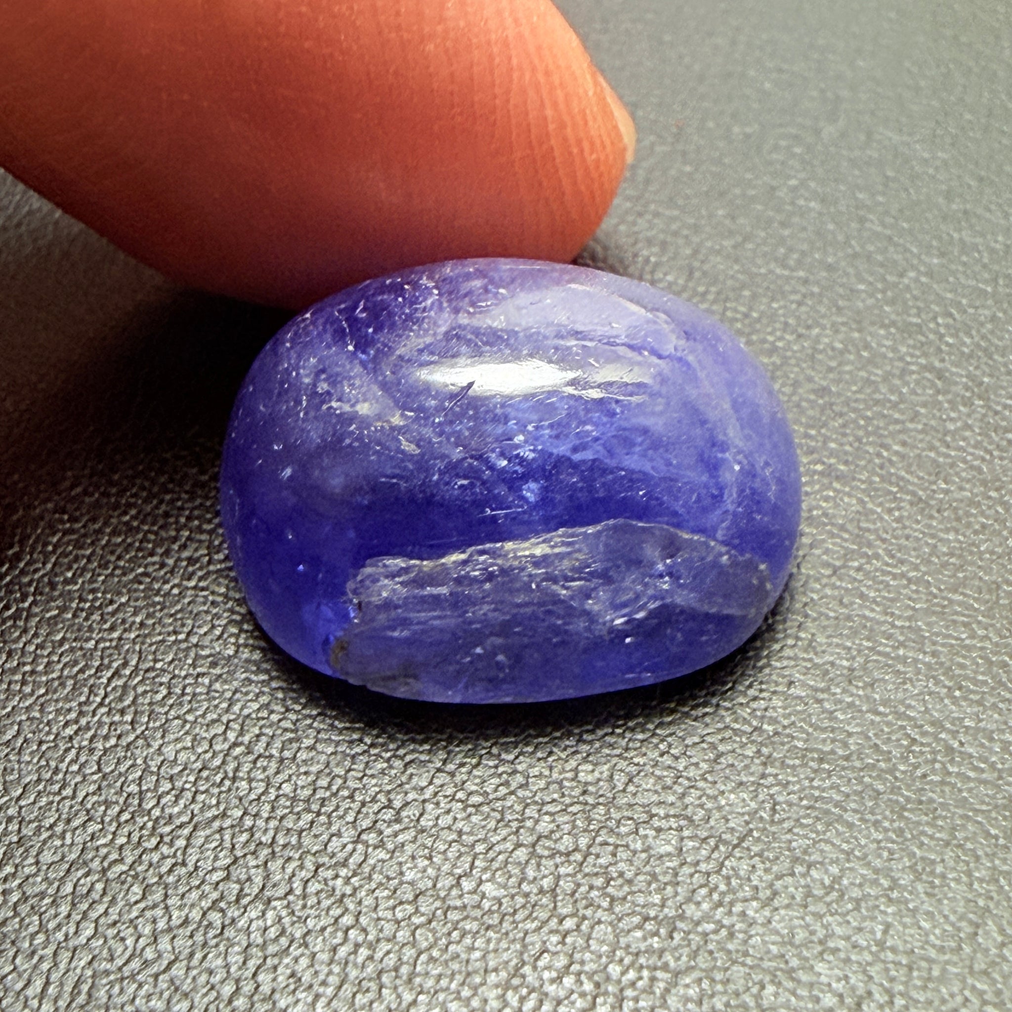 Tanzanite Cabochon, 19.38ct, Merelani, Tanzania, Gently Heated, nice gemmy portion on the side