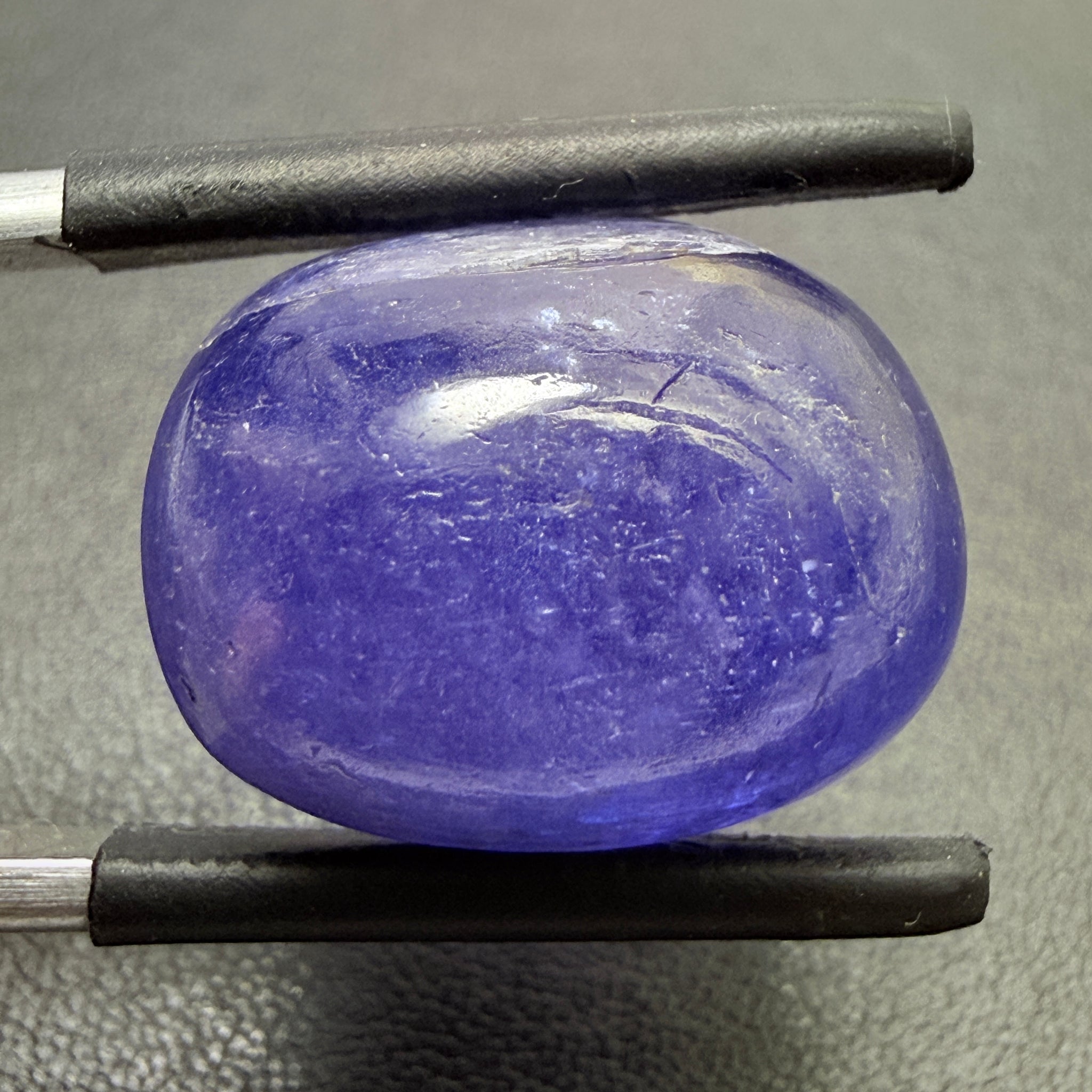 Tanzanite Cabochon, 19.38ct, Merelani, Tanzania, Gently Heated, nice gemmy portion on the side
