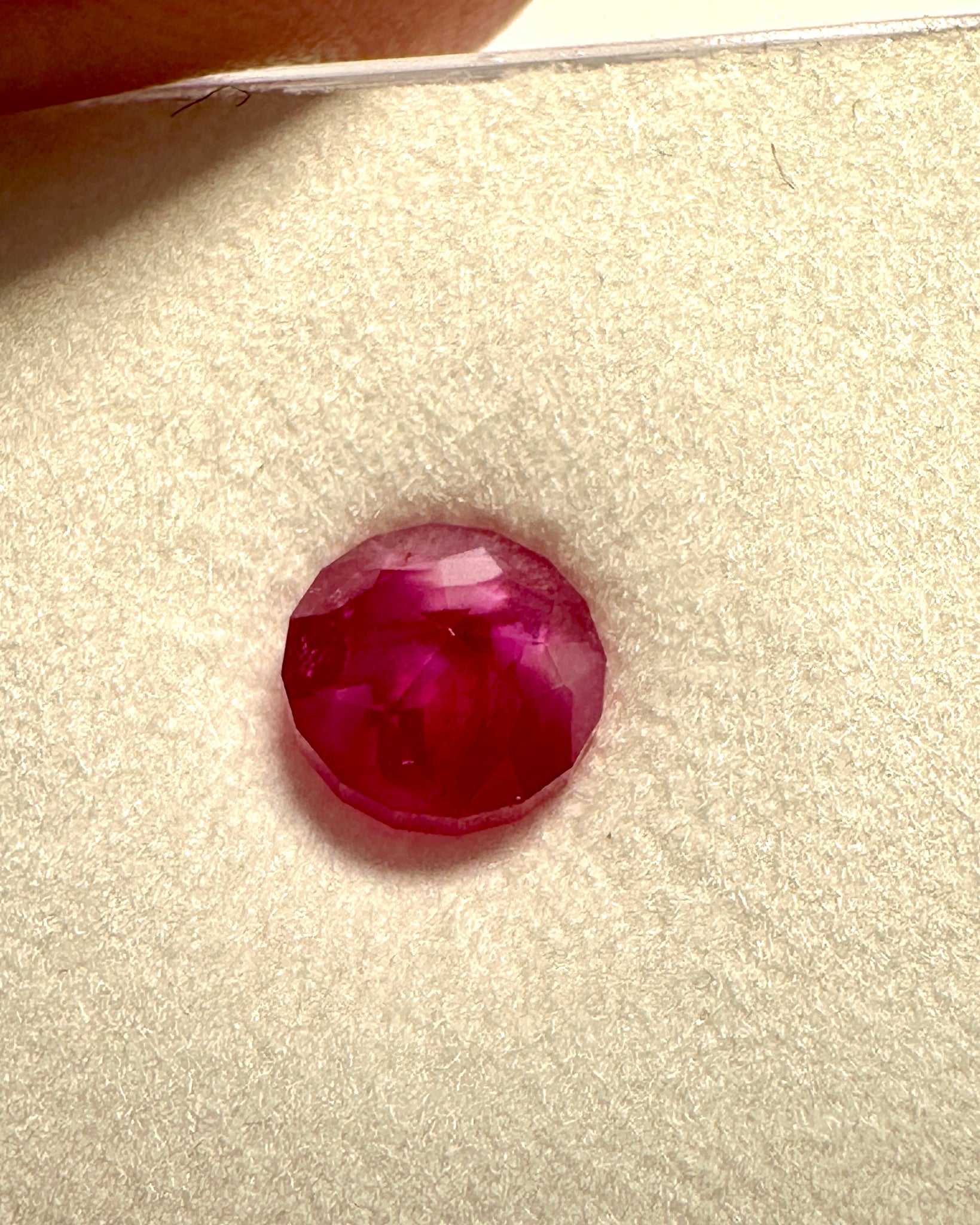 Winza Ruby, Tanzania, 1.475ct, Untreated Unheated. 5.7mm x 6.1mm, Custom Cut by us here in London