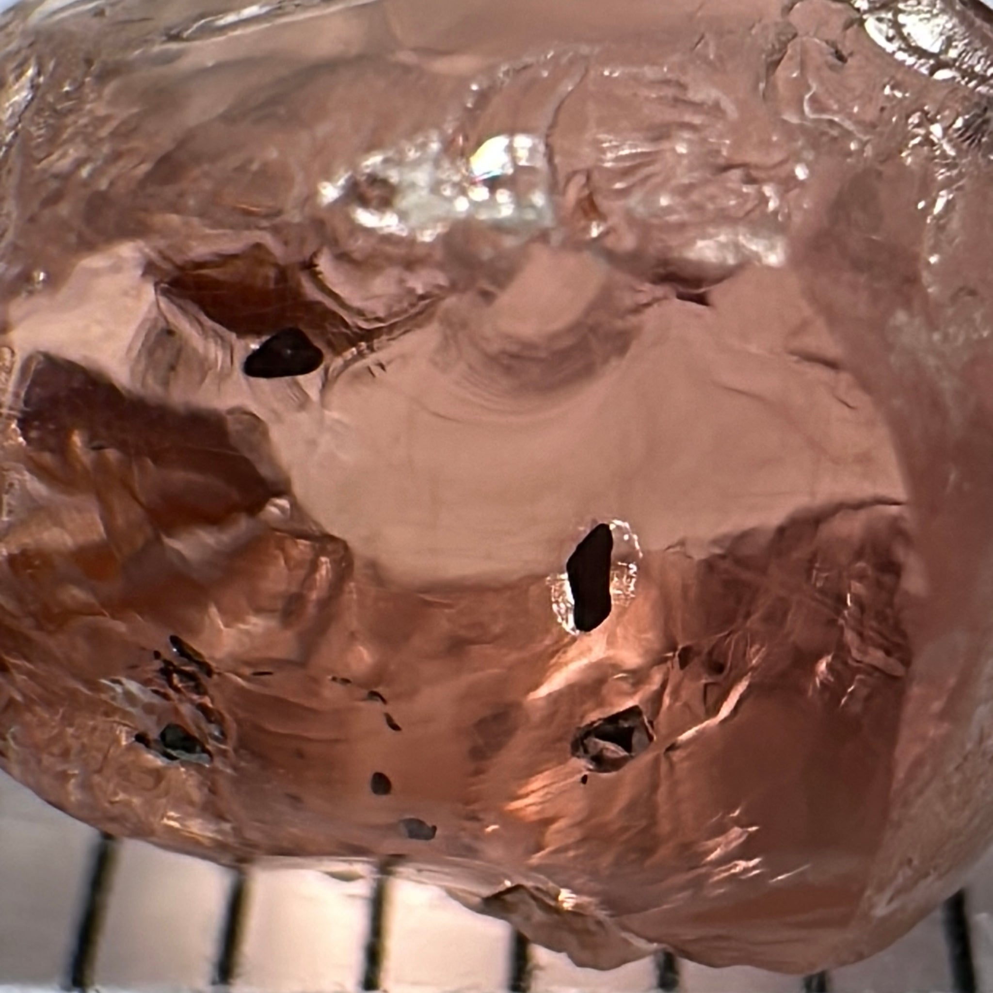 Peach Malaya Colour Shift Garnet, 4.26ct, some spots on the outside, will come off on preform, see super enlarged photos, rest vvs-if, Unheated Untreated, Umba Valley Tanzania